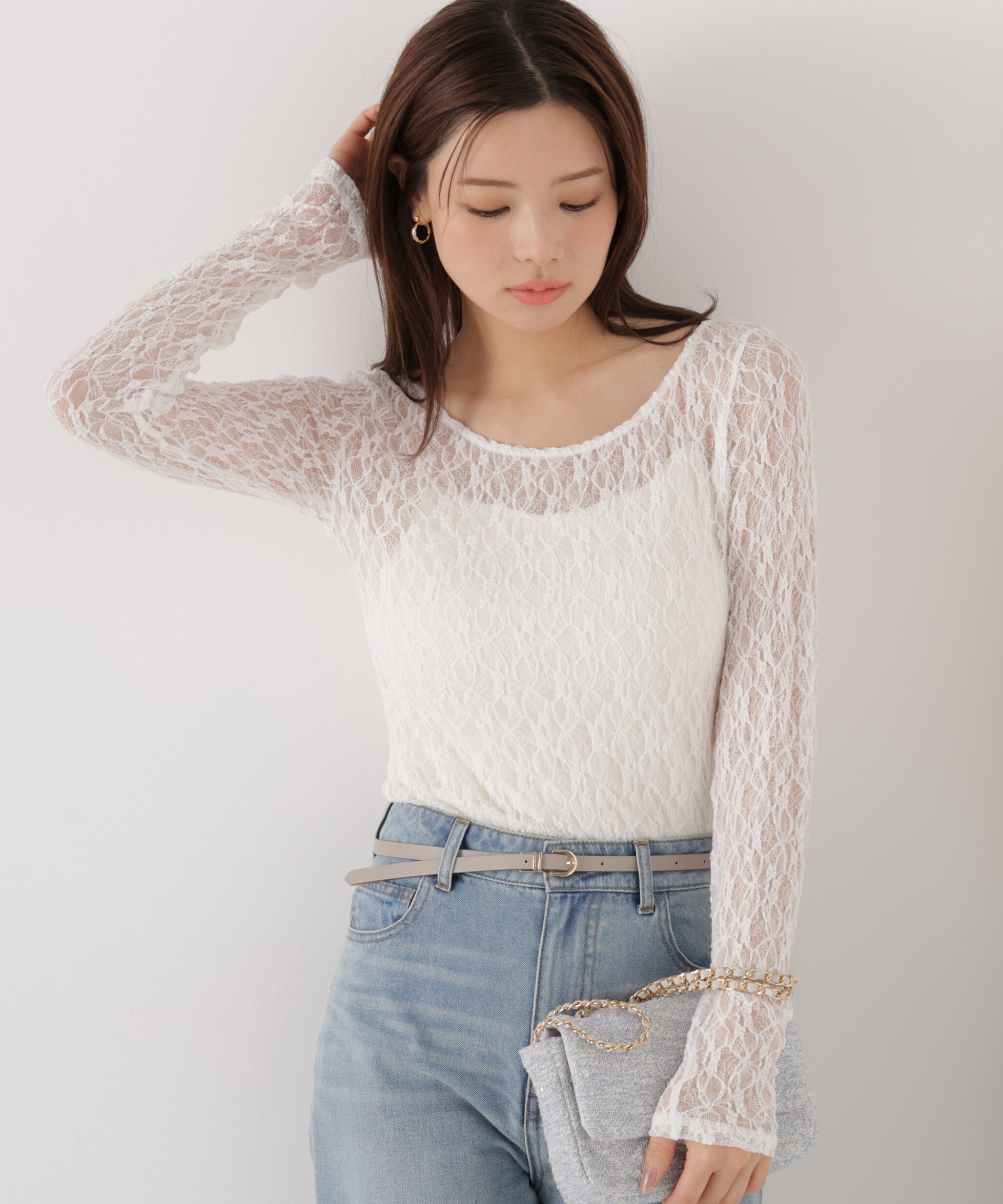 PROPORTION BODY DRESSING「〈a/mie〉ストレッチレース　26SS」|Tシャツ・カットソー|ホワイト