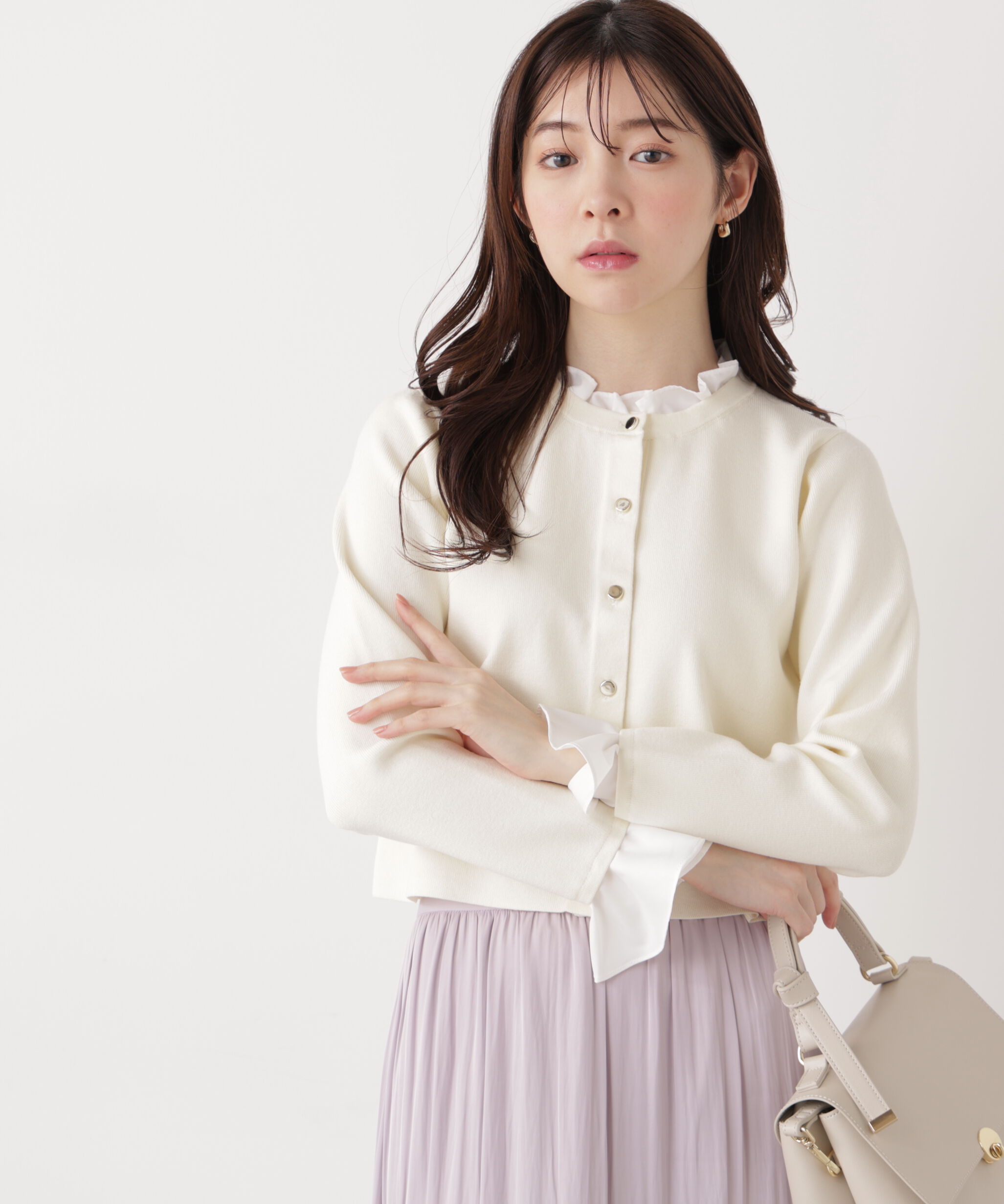 PROPORTION BODY DRESSING「フリルショートカーディガン　26SS」|カーディガン|エクリュ&times;ホ  1