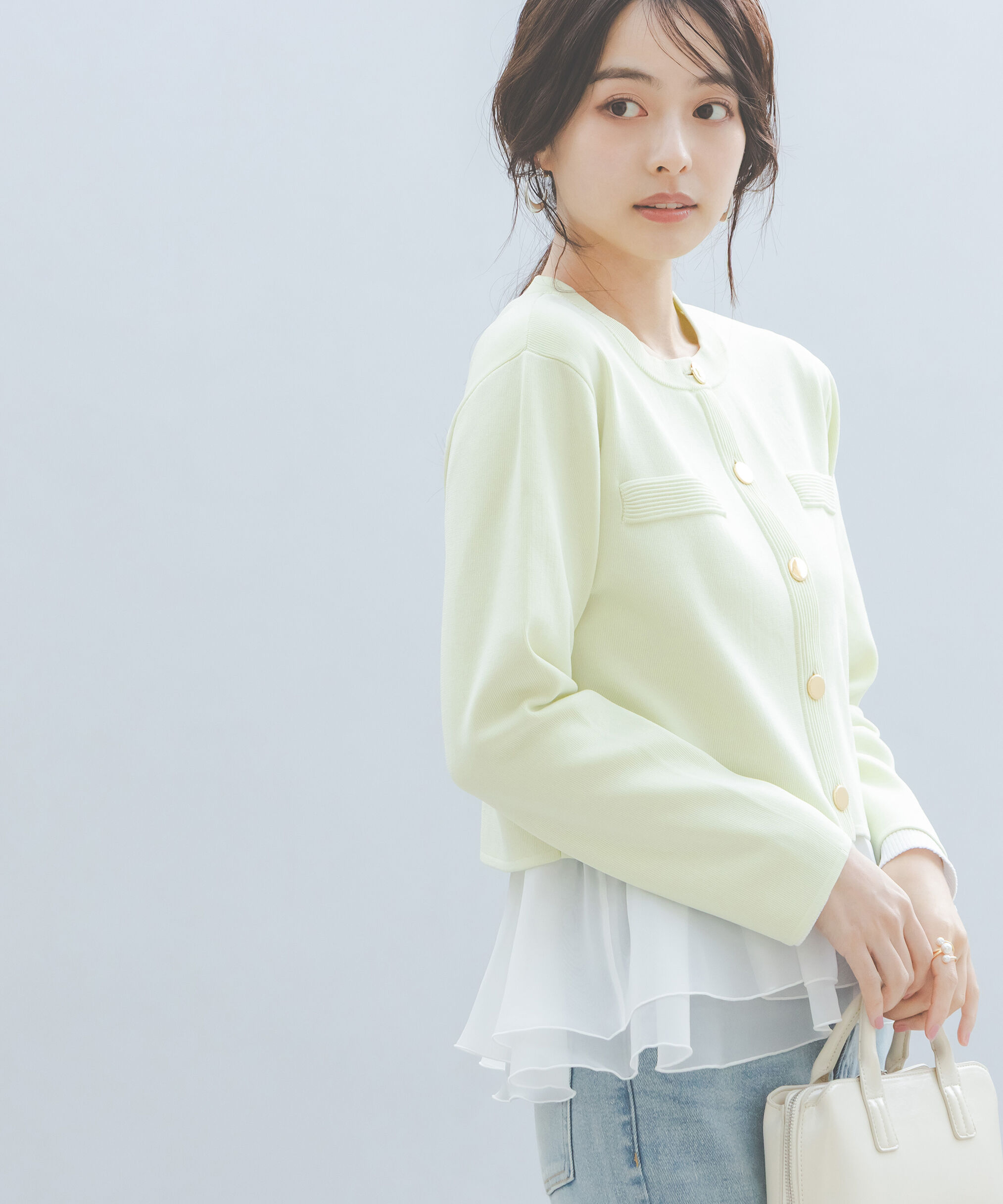 PROPORTION BODY DRESSING「〈a/mie〉シルク混ニットカーディガン　26SS」|ニット・セーター|イエロー