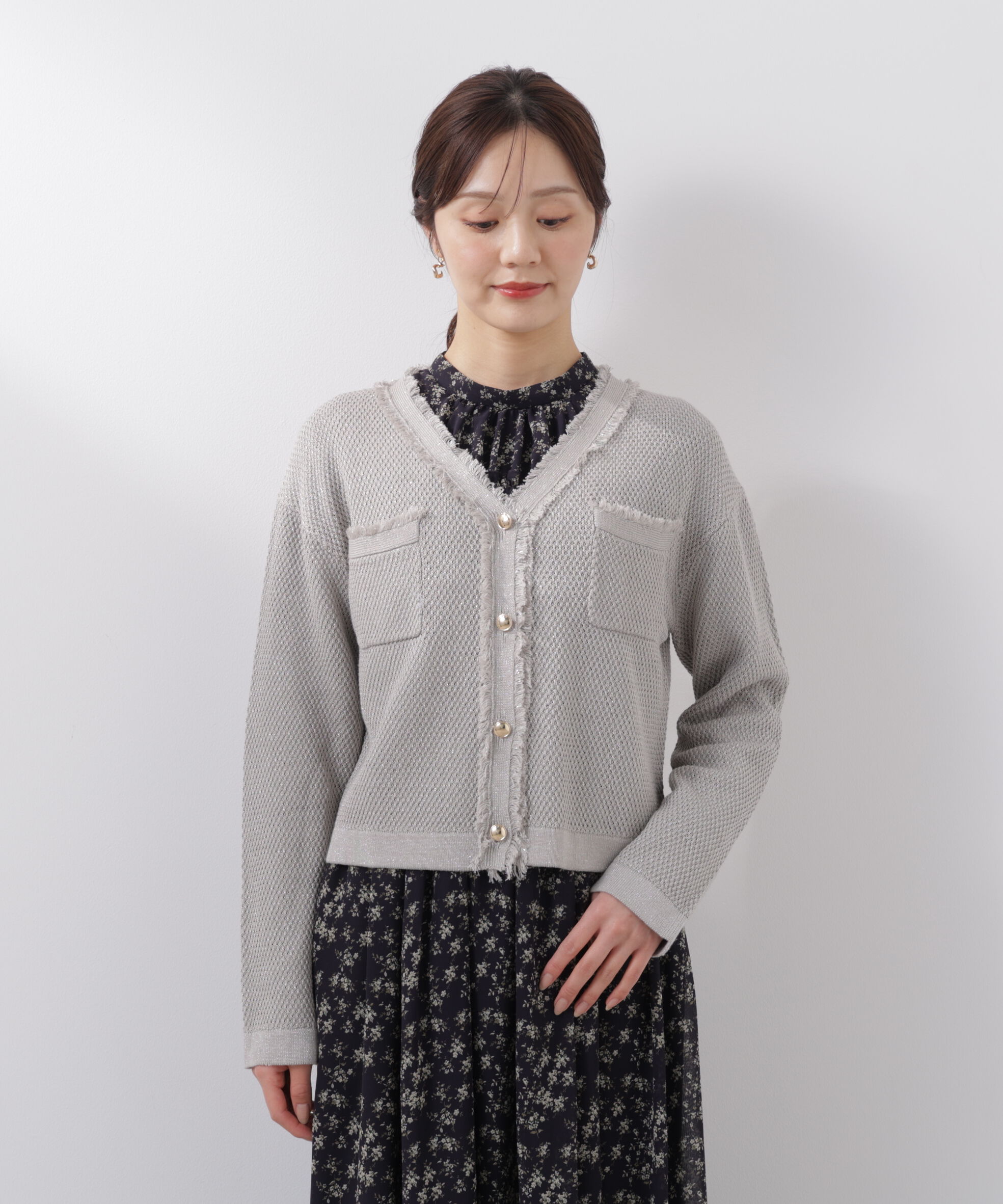 PROPORTION BODY DRESSING「ラメ透かしニットジャケット　26SS」|ニット・セーター|