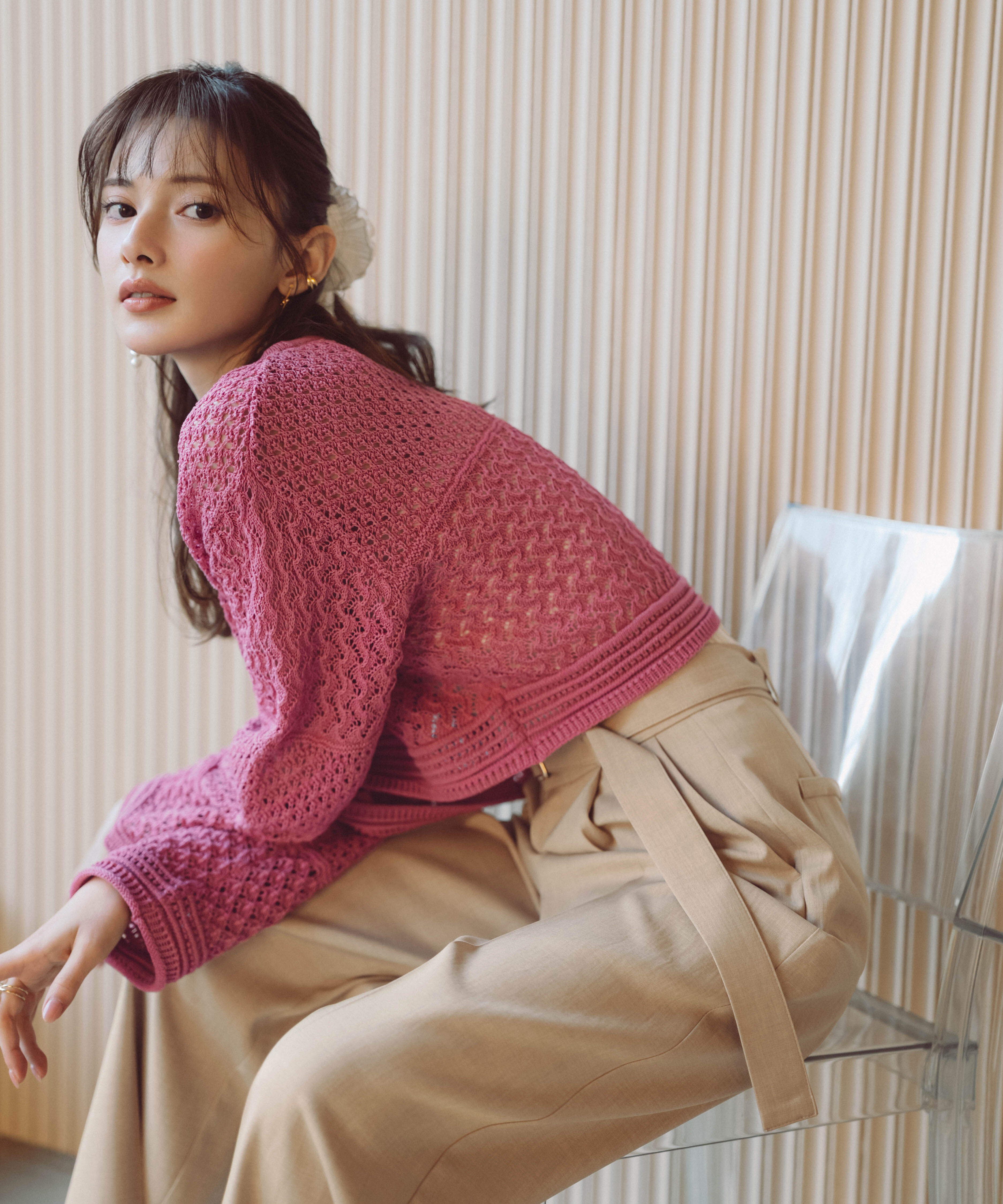 PROPORTION BODY DRESSING「透かし編みボックスニット　26SS」|ニット・セーター|ピンク