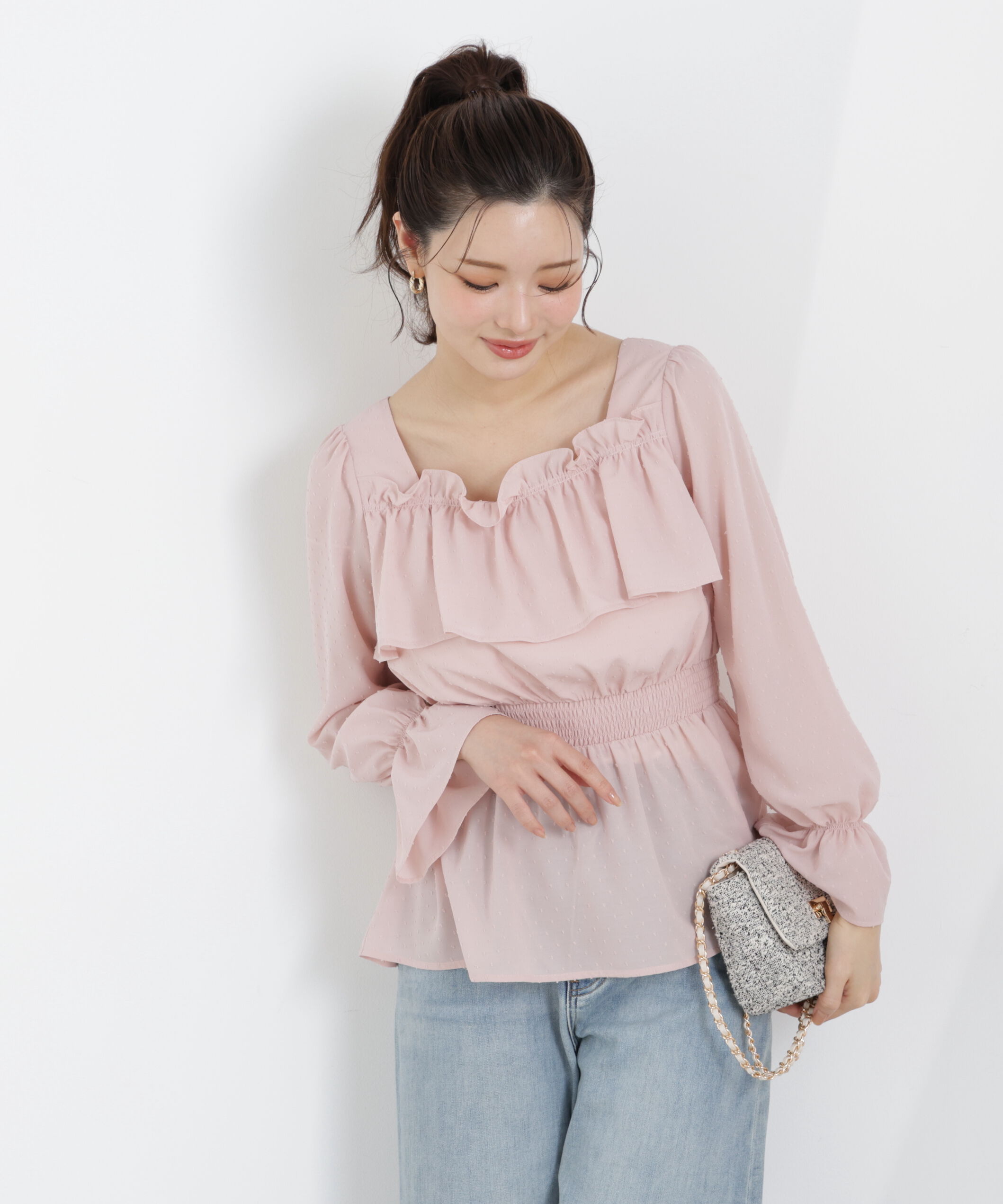 PROPORTION BODY DRESSING「＜ウォッシャブル＞フリルシャーリングブラウス　26SS」|シャツ・ブラウス|ピンク