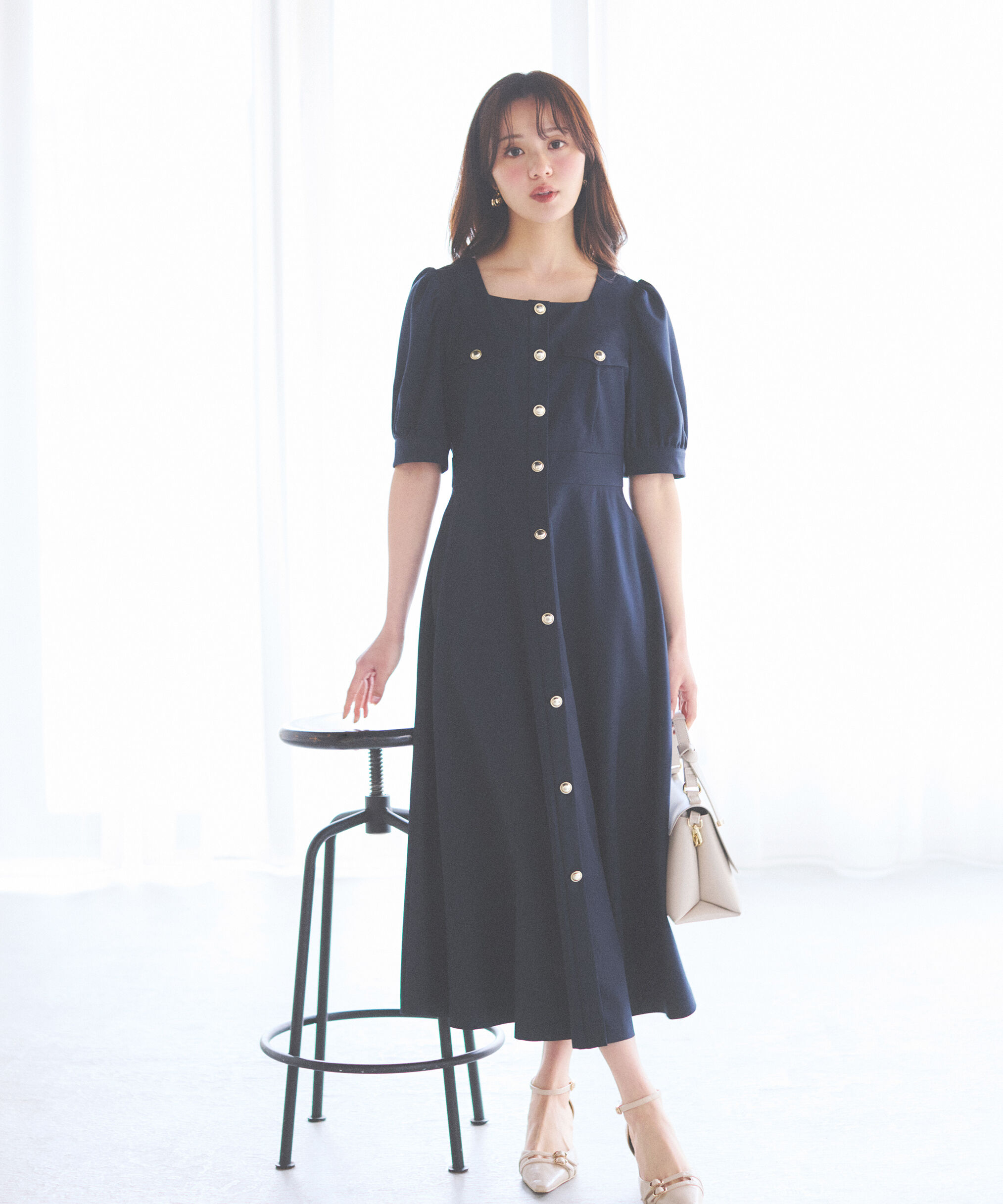 PROPORTION BODY DRESSING「フロント釦ワンピース　26SS」|ワンピース|ネイビー
