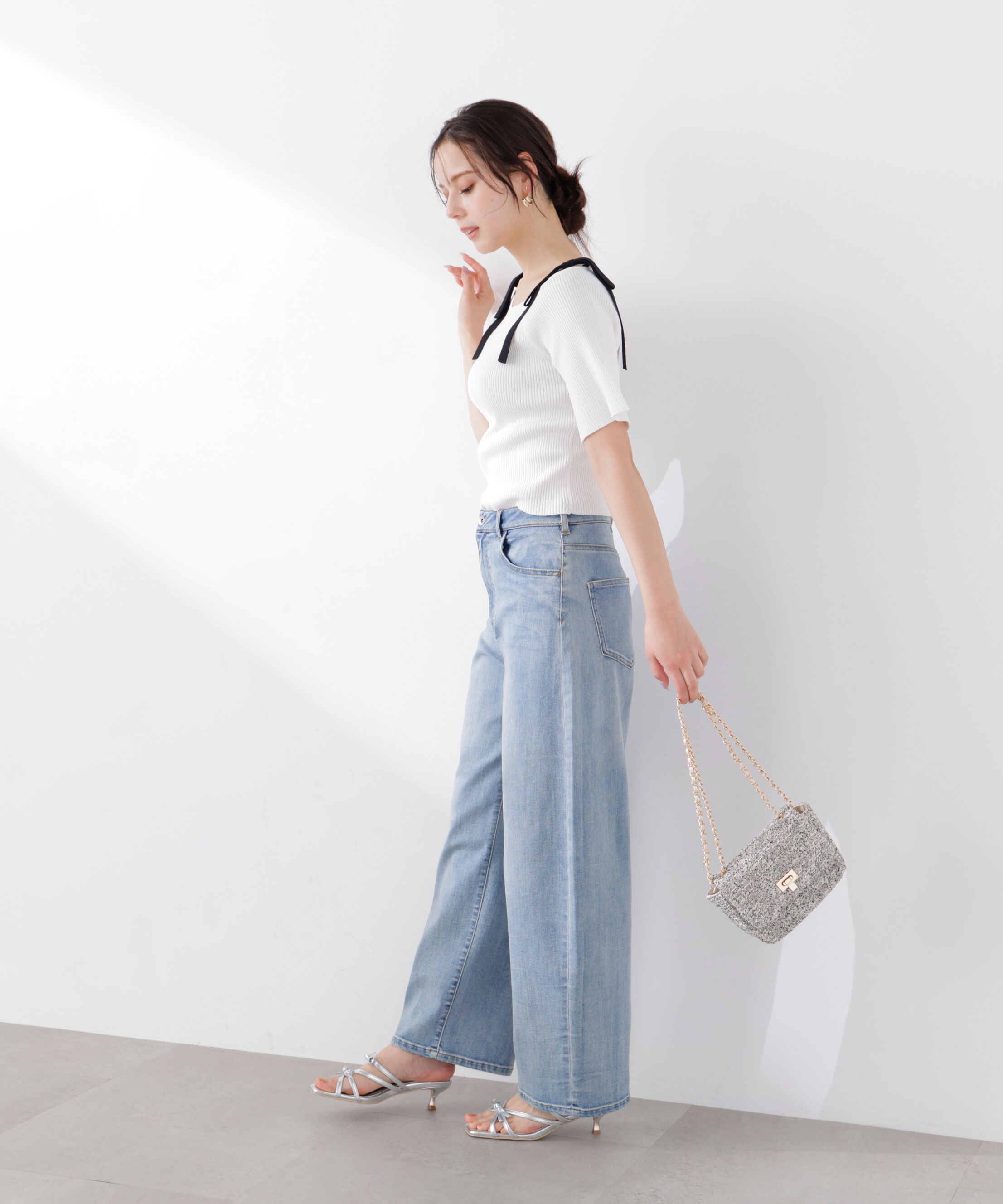 PROPORTION BODY DRESSING「＜ウォッシャブル/UV＞肩リボンオフショルニット　26SS」|ニット・セーター|