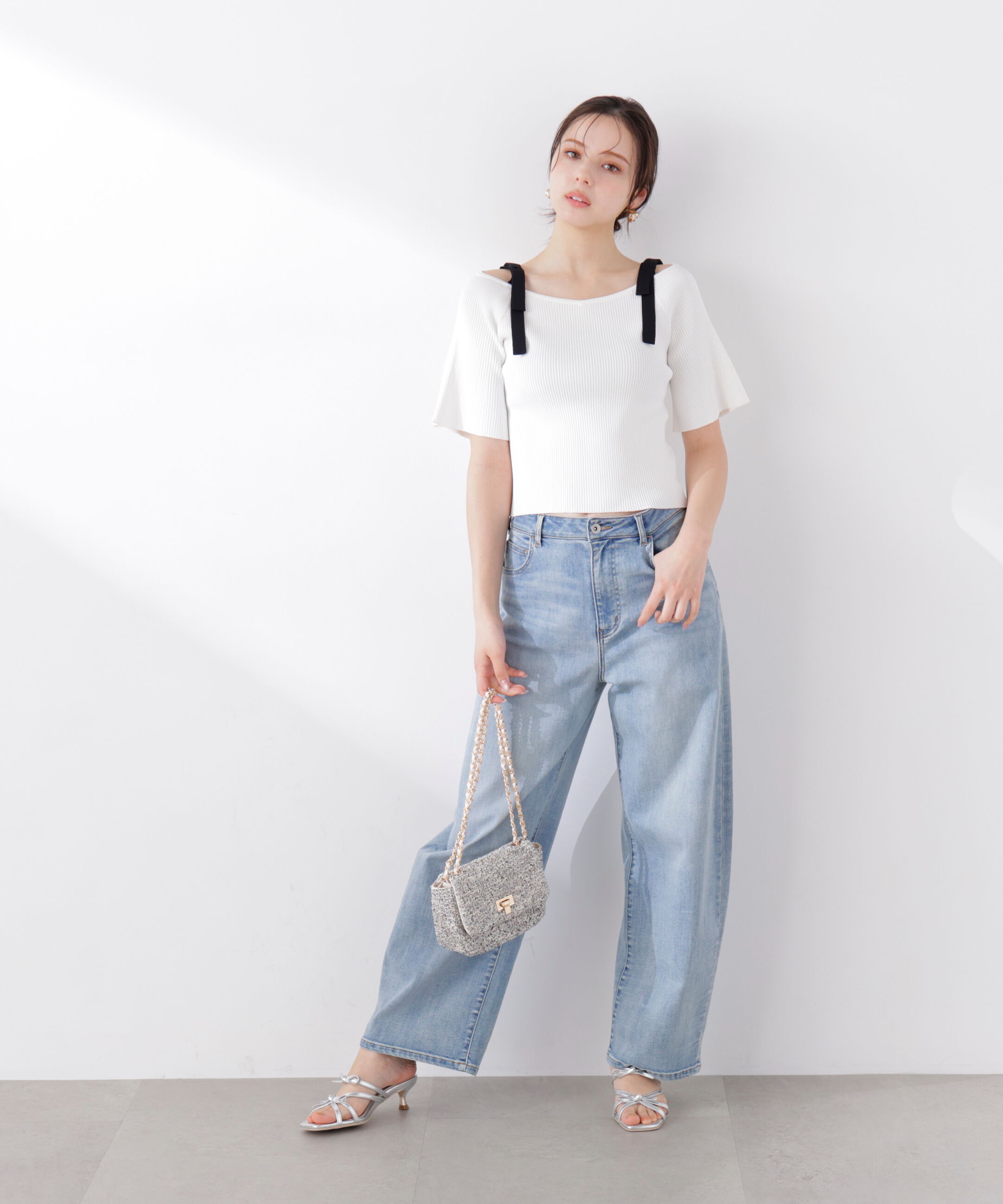 PROPORTION BODY DRESSING「＜ウォッシャブル/UV＞肩リボンオフショルニット　26SS」|ニット・セーター|