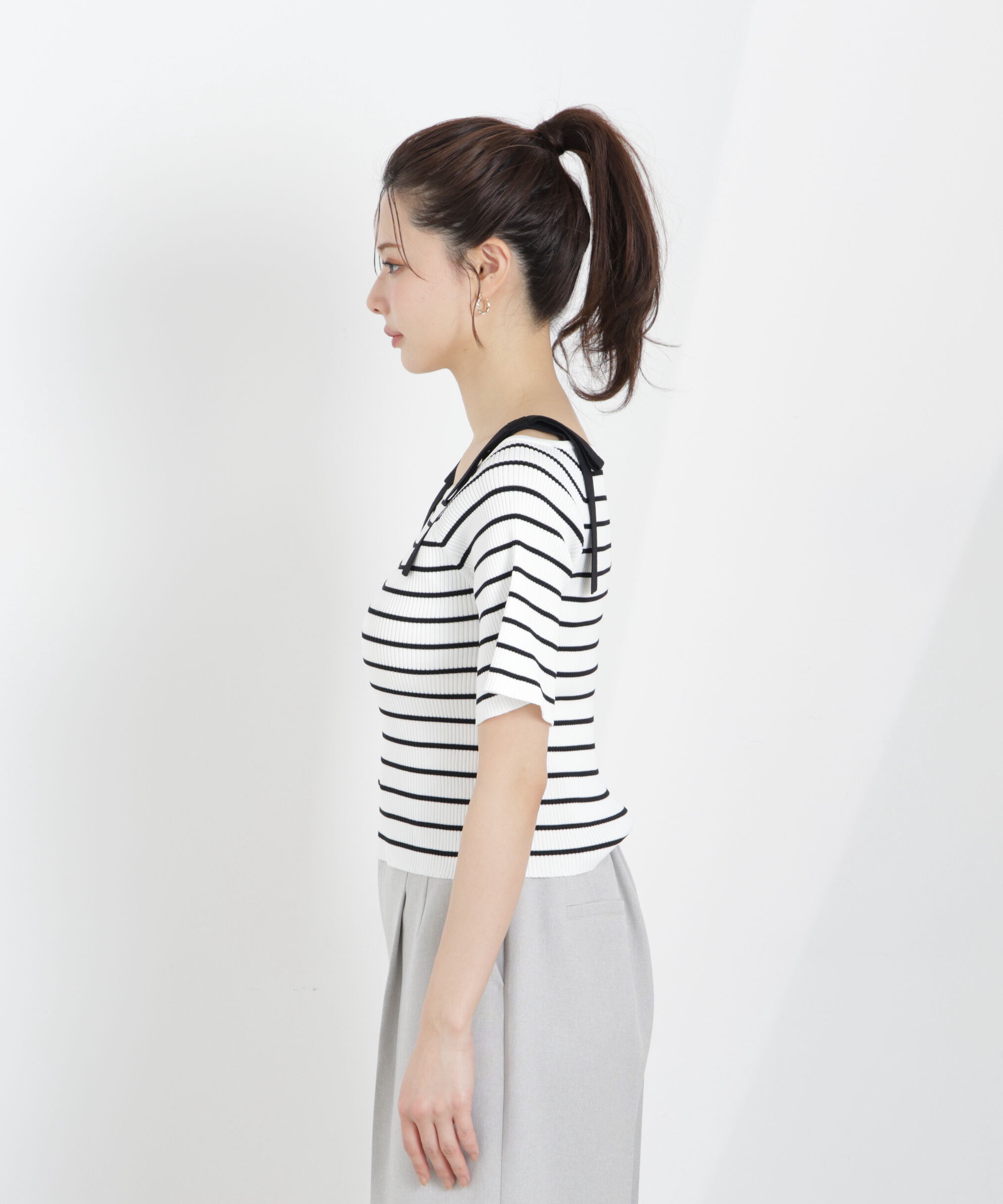 PROPORTION BODY DRESSING「＜ウォッシャブル/UV＞肩リボンオフショルニット　26SS」|ニット・セーター|