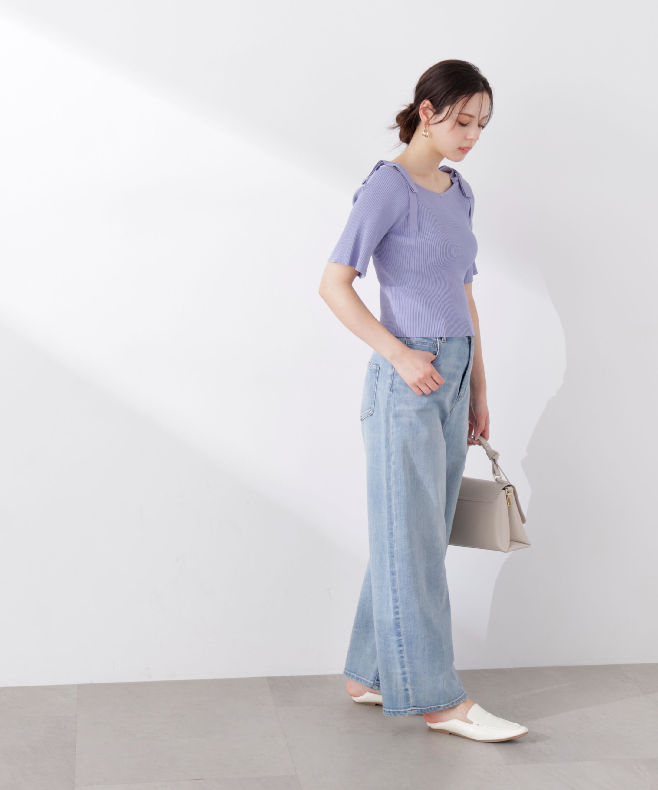 PROPORTION BODY DRESSING「＜ウォッシャブル/UV＞肩リボンオフショルニット　26SS」|ニット・セーター|