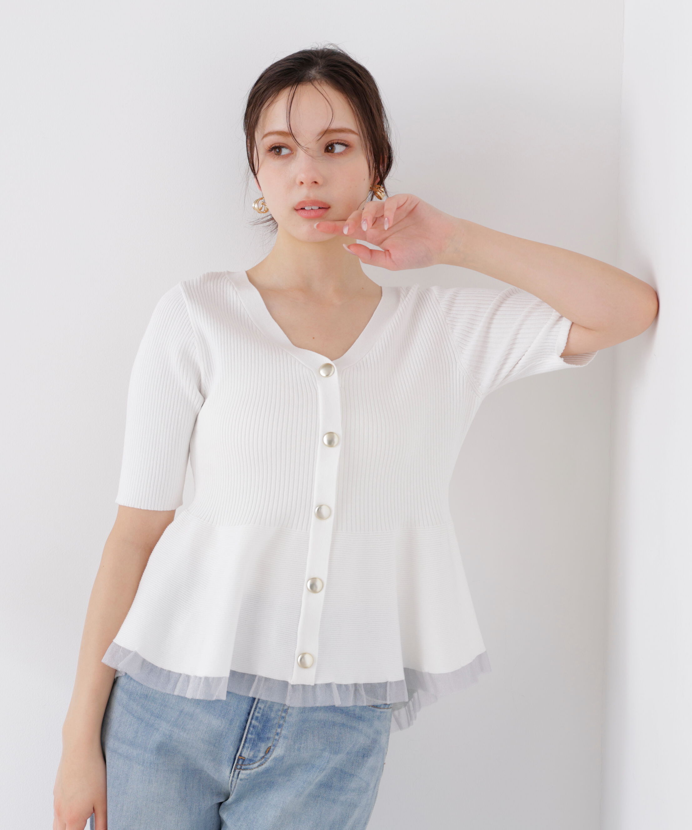 PROPORTION BODY DRESSING「部分シアーペプラムニット　26SS」|ニット・セーター|