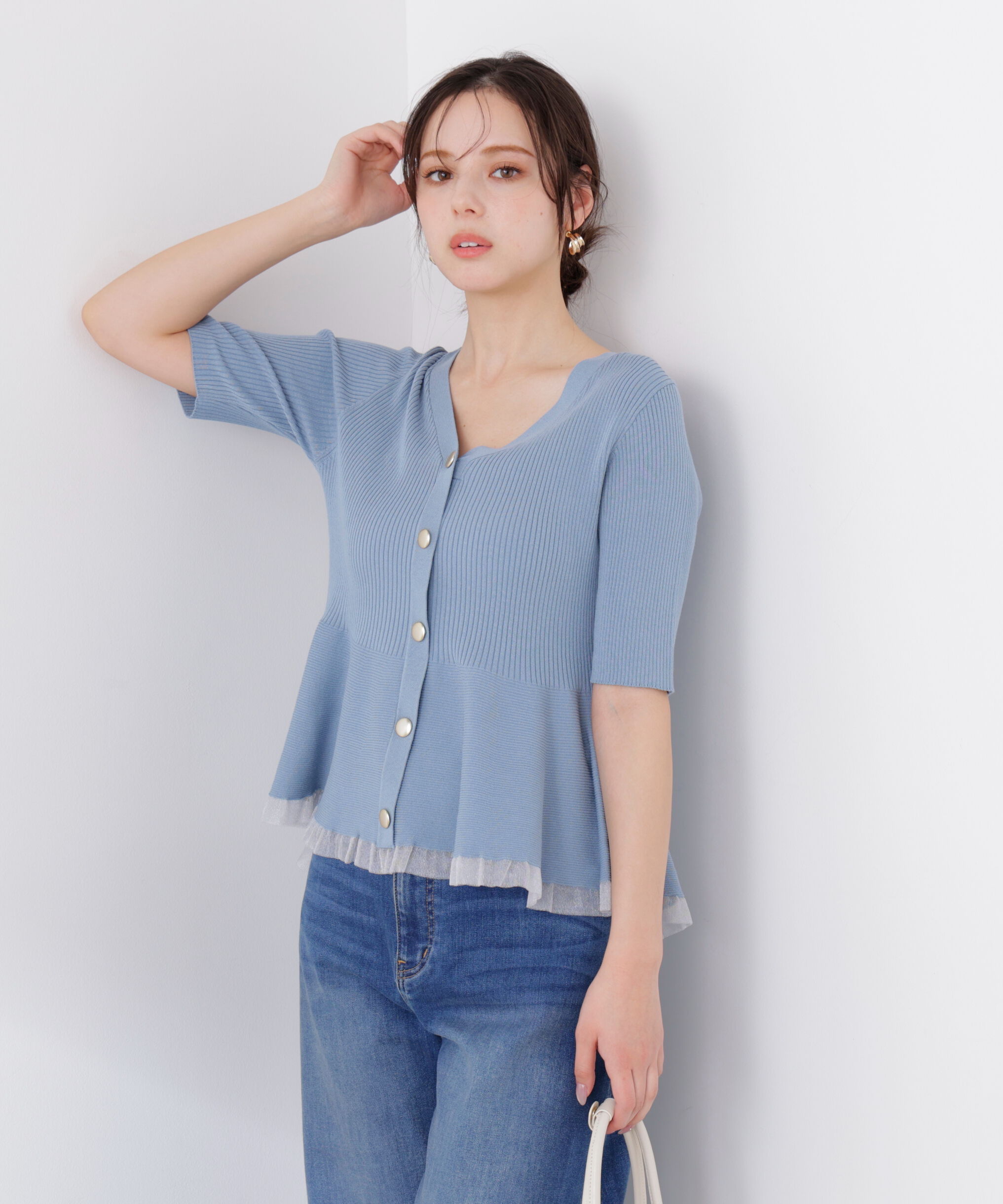 PROPORTION BODY DRESSING「部分シアーペプラムニット　26SS」|ニット・セーター|