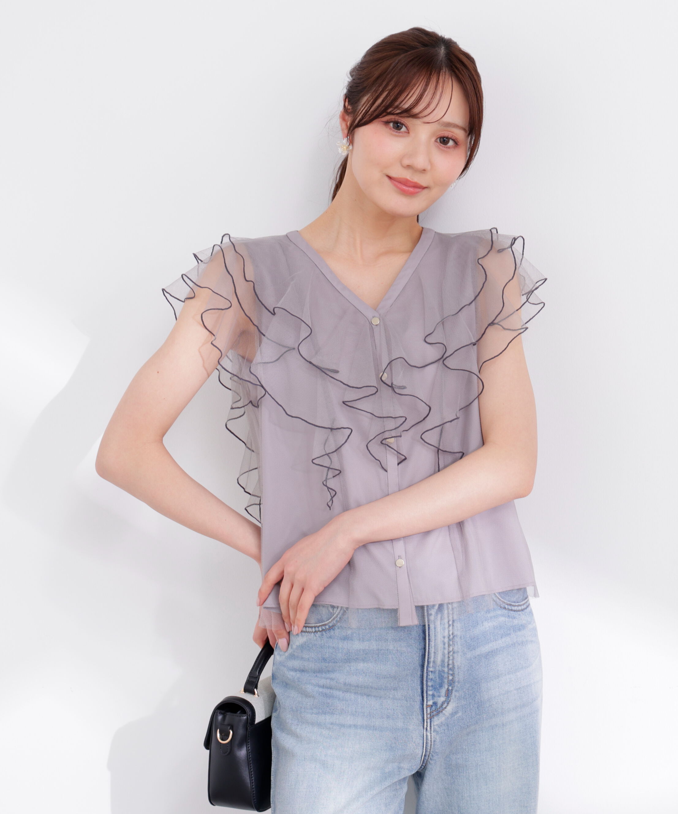 PROPORTION BODY DRESSING「チュールラッフルブラウス 26SS」|シャツ・ブラウス|グレー