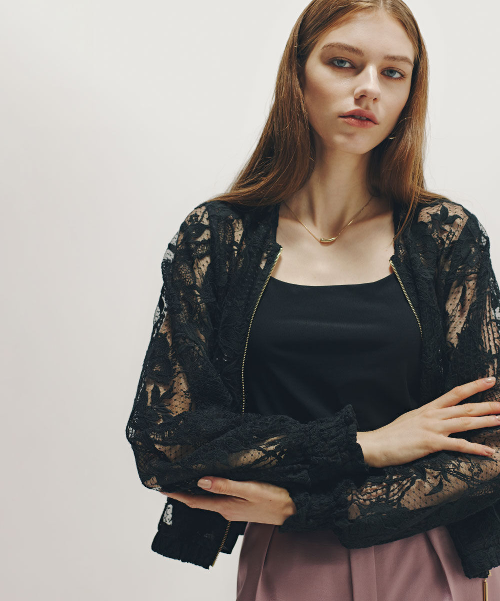  「◆フラワービジュレースブルゾン」|ブルゾン・スタジャン|ブラック