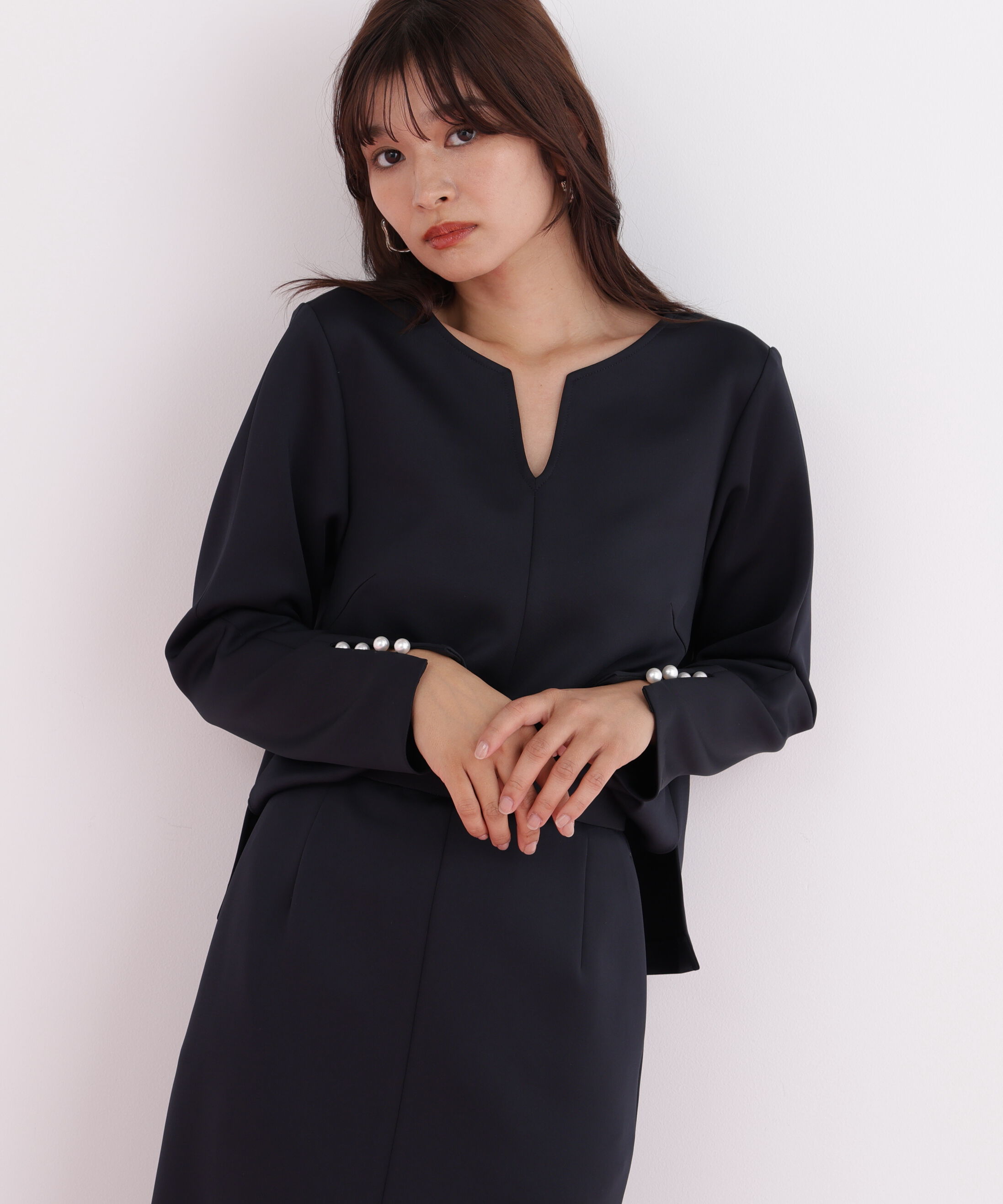  「パールビーズスリーブジャージトップス」|シャツ・ブラウス|