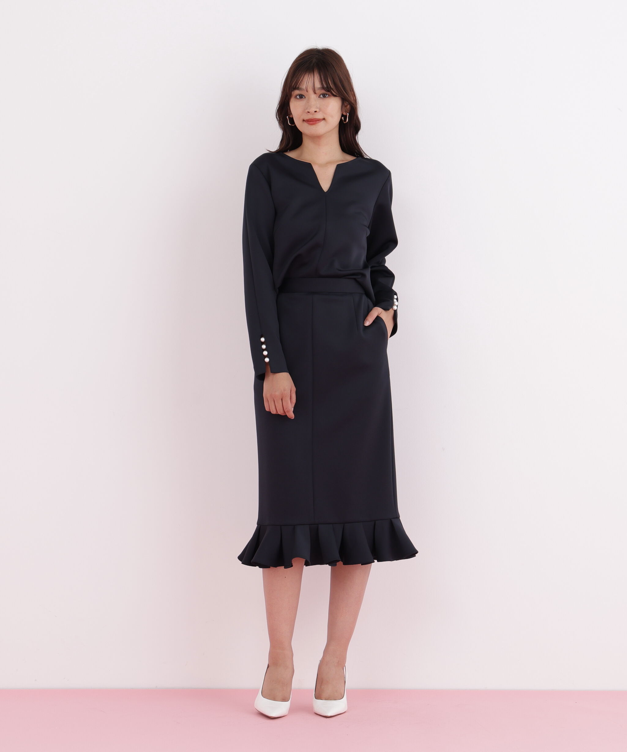  「パールビーズスリーブジャージトップス」|シャツ・ブラウス|