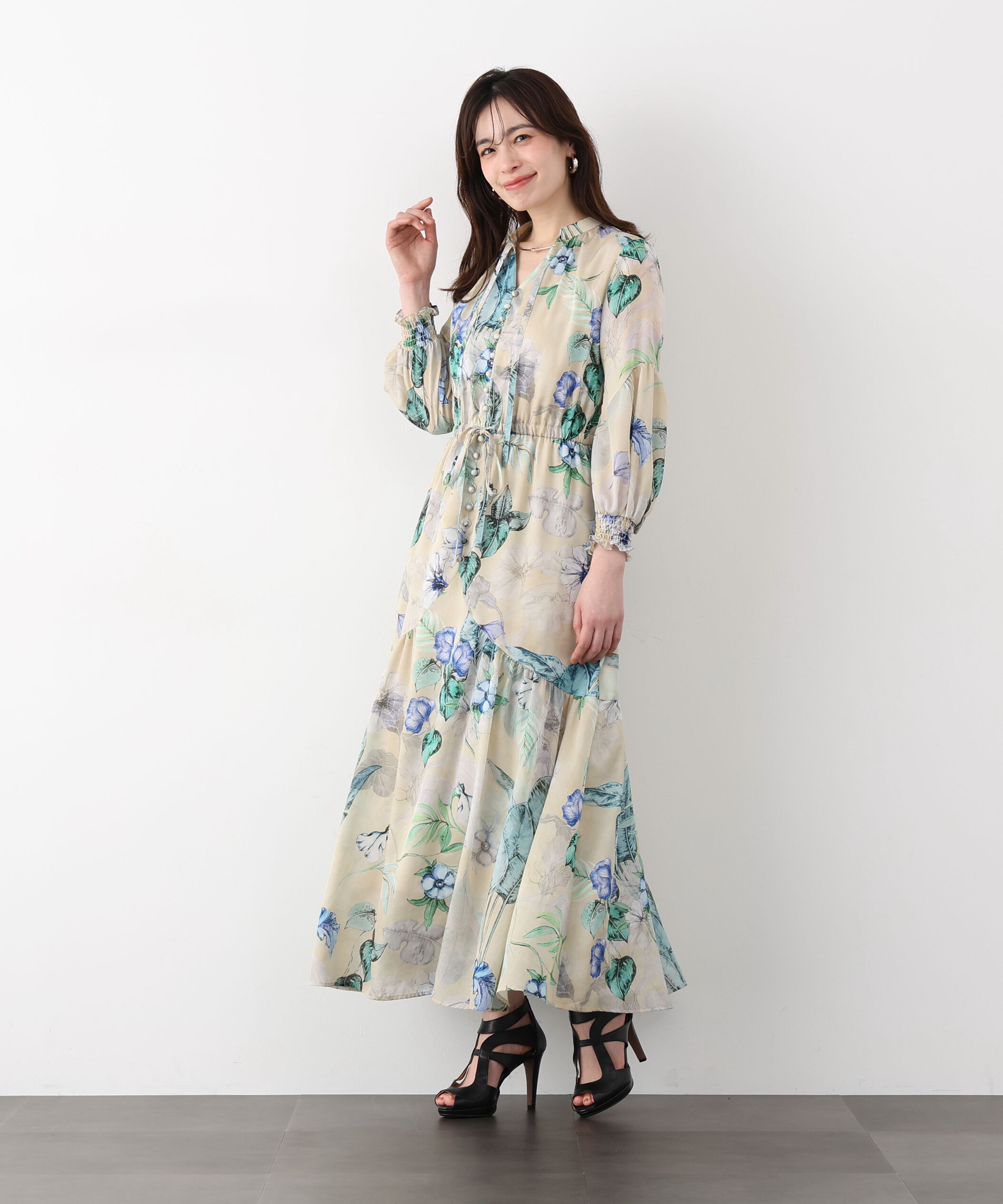  「ボタニカルアートプリントワンピース」|ワンピース|ベージュ系1