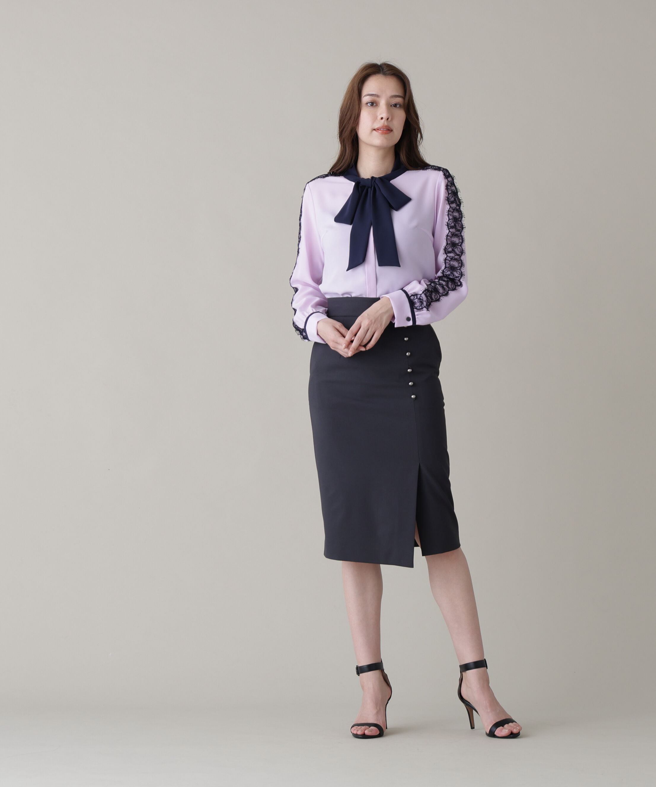  「レースコンビバイカラーリボンブラウス」|シャツ・ブラウス|