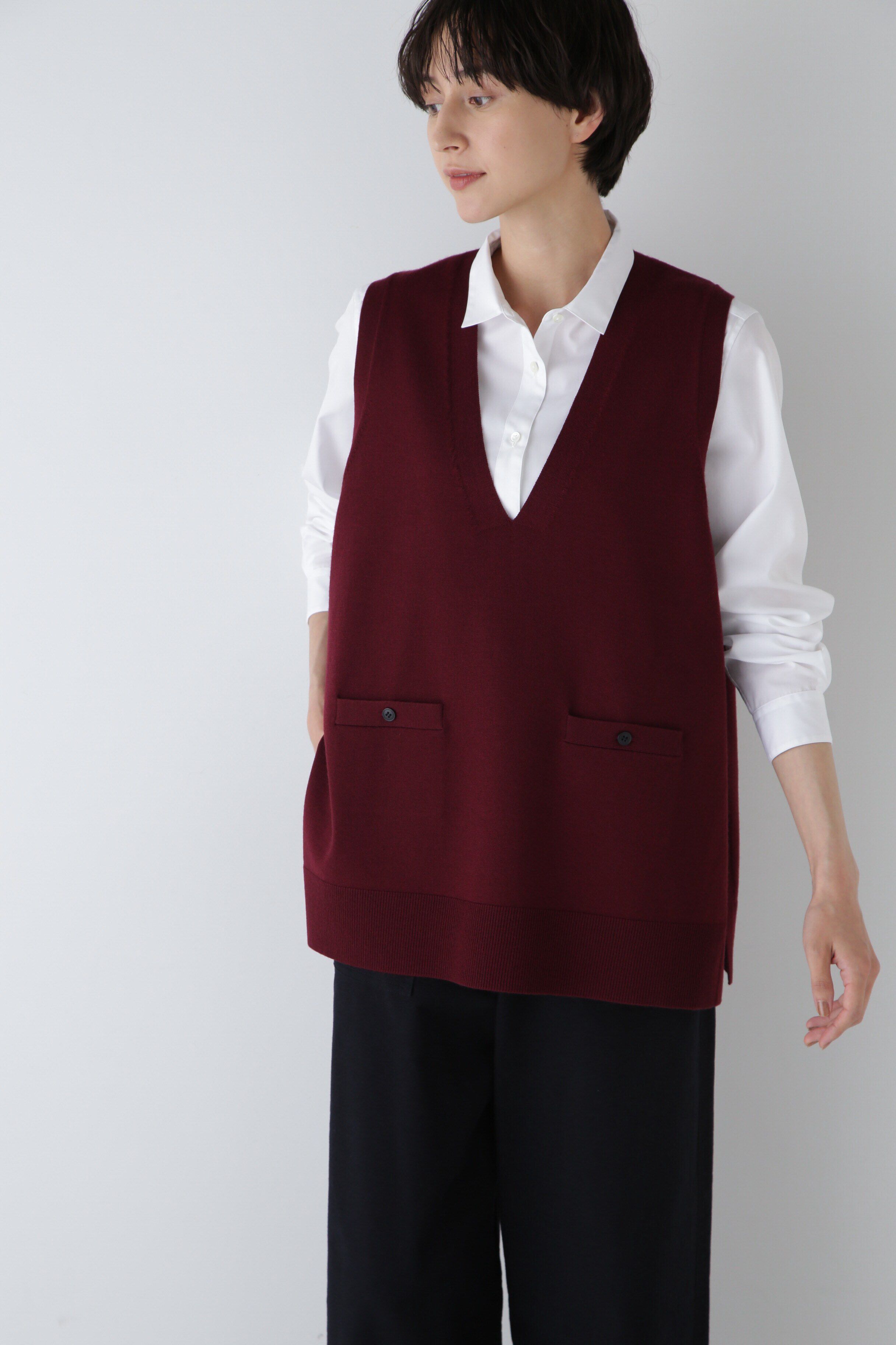  「◆ハイゲージVネックオーバーベスト」|ニット・セーター|