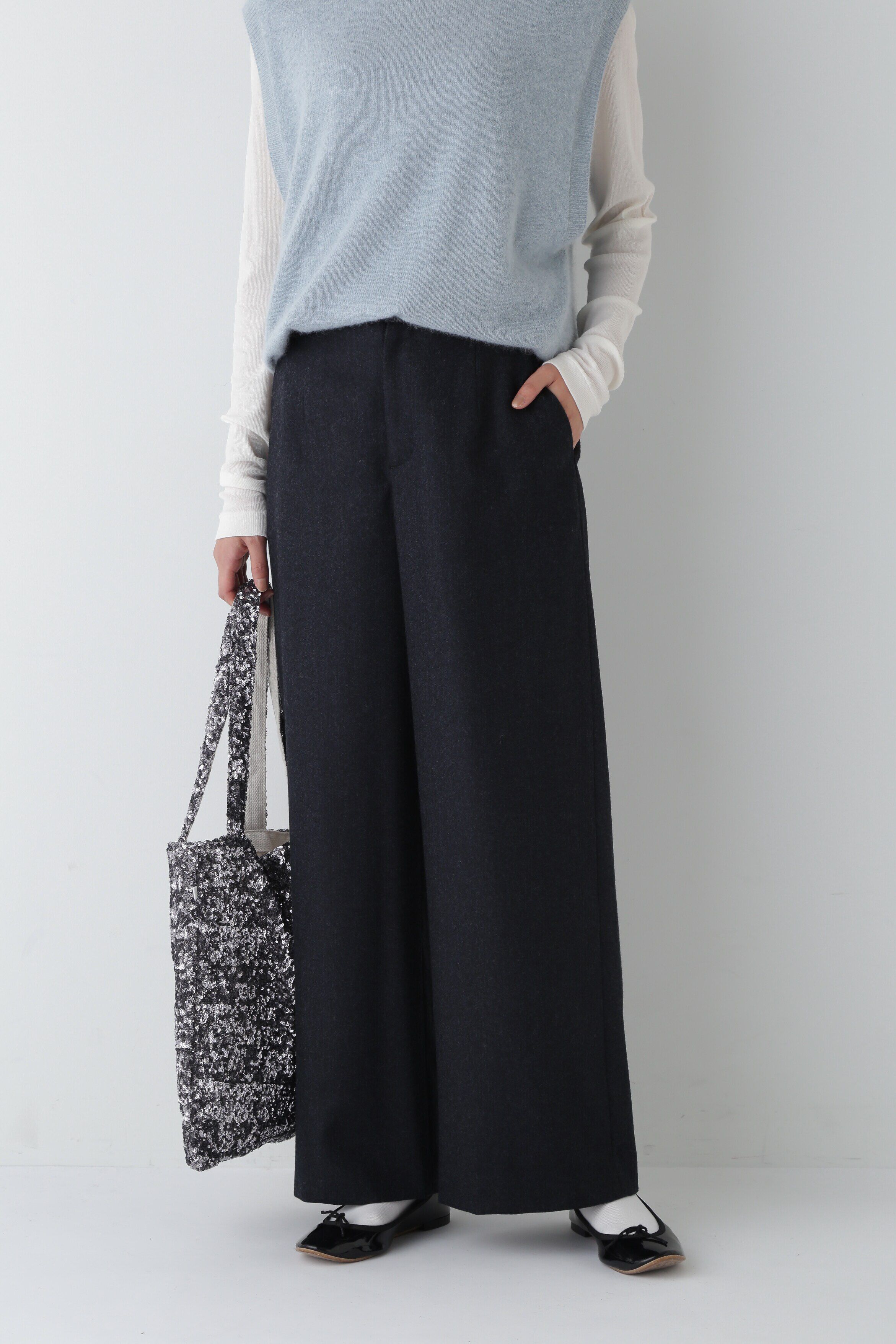  「◆ライトフラノセミワイドパンツ」|その他|ネイビー