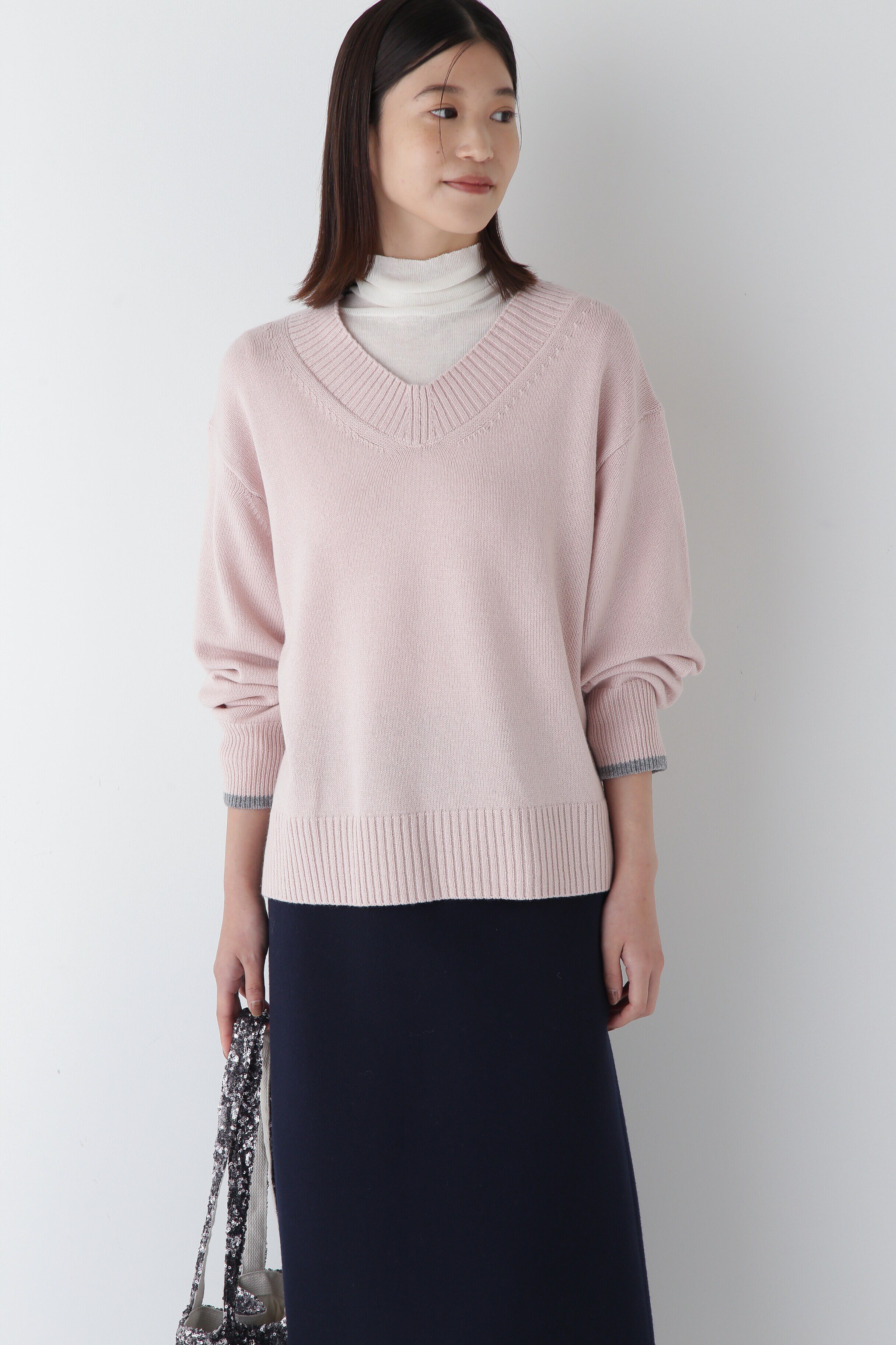  「◆ウールカシミヤＶネックニットプルオーバー」|ニット・セーター|ピンク