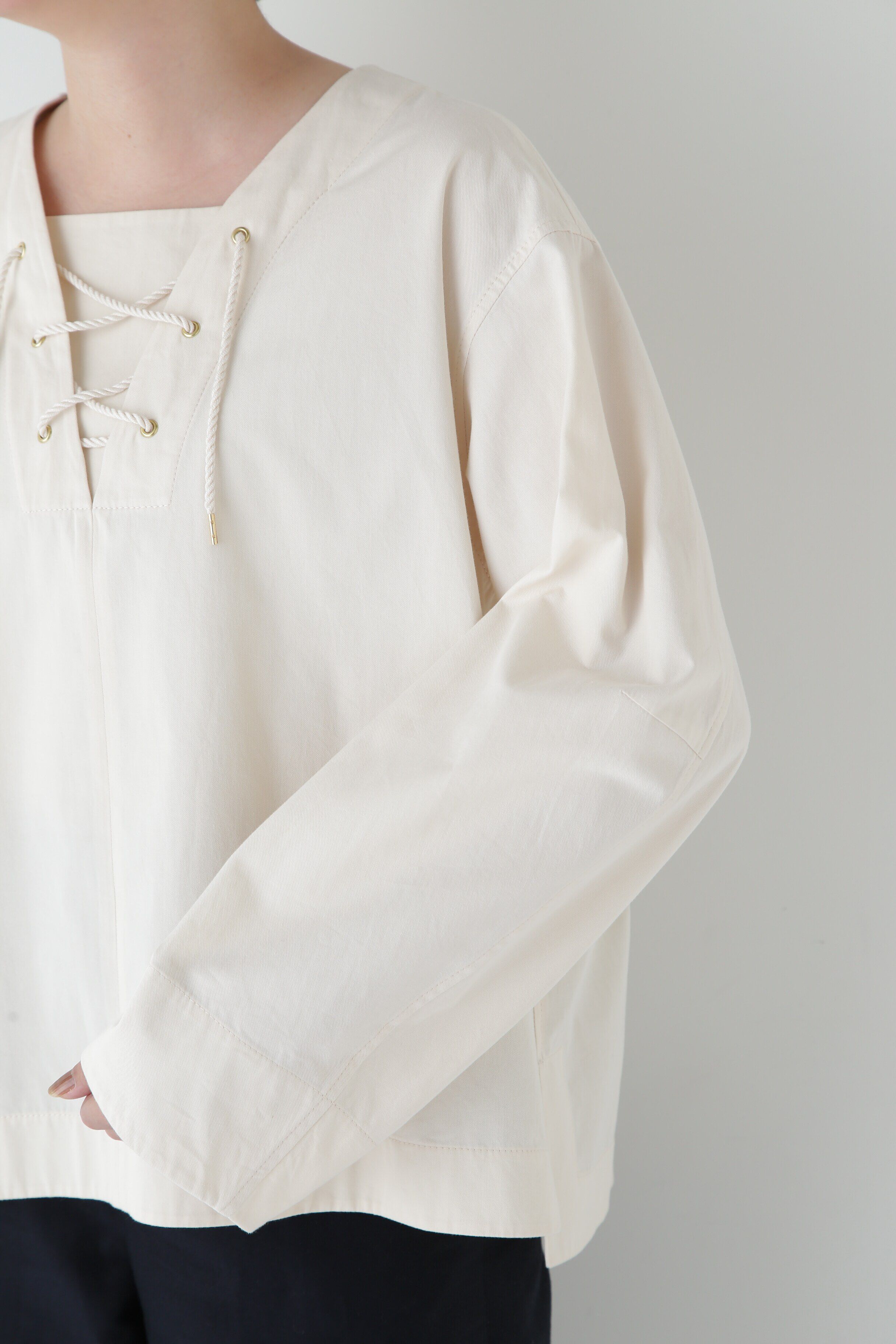  「◆ツイルワッシャーレースアップブラウス」|シャツ・ブラウス|