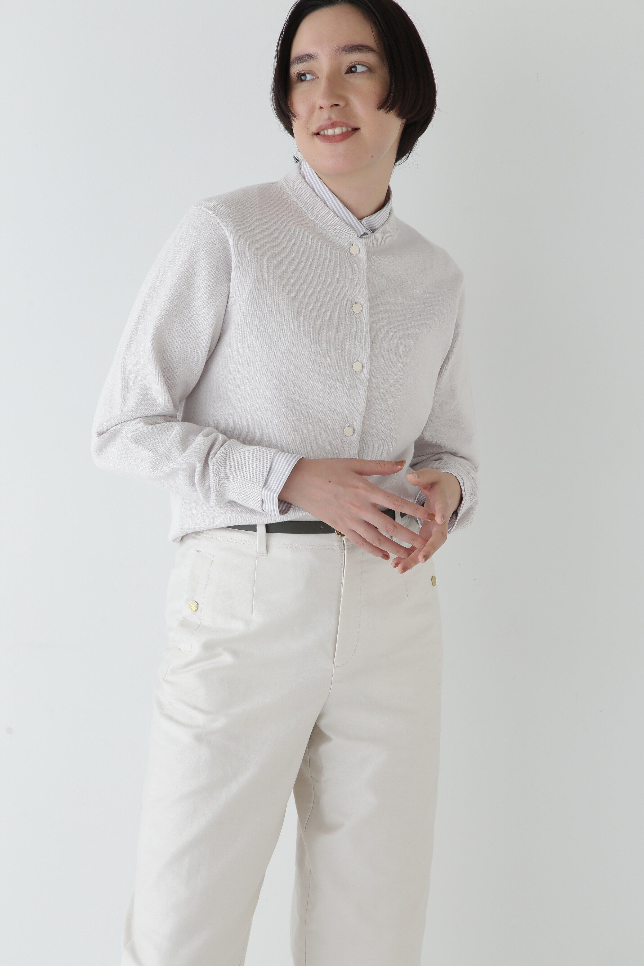  「◆【ウォッシャブル】コットンカシミヤ クルーネックカーディガン」|ニット・セーター|ライトグレー