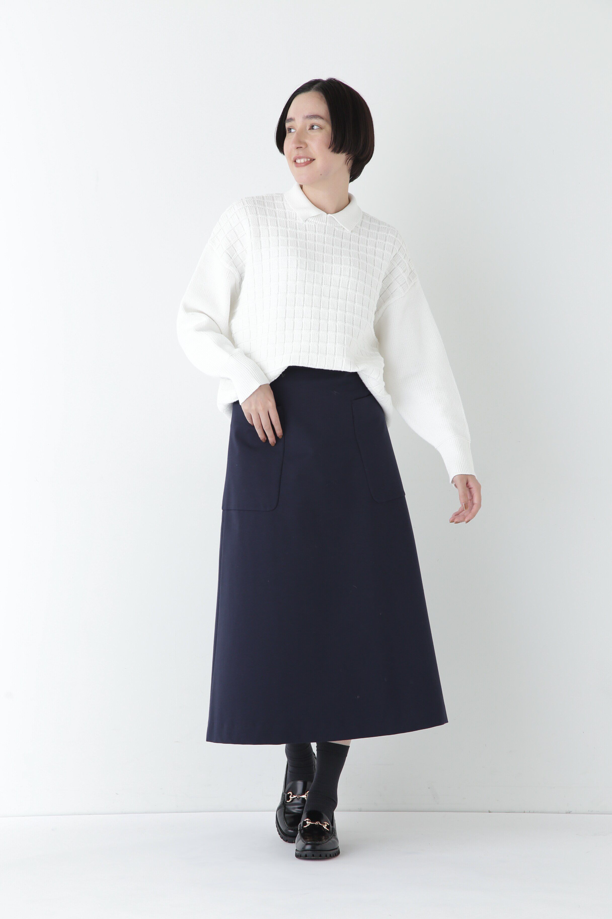  「◆【ウォッシャブル】バルキーコットン混リンクス柄ポロプルオーバー」|ニット・セーター|