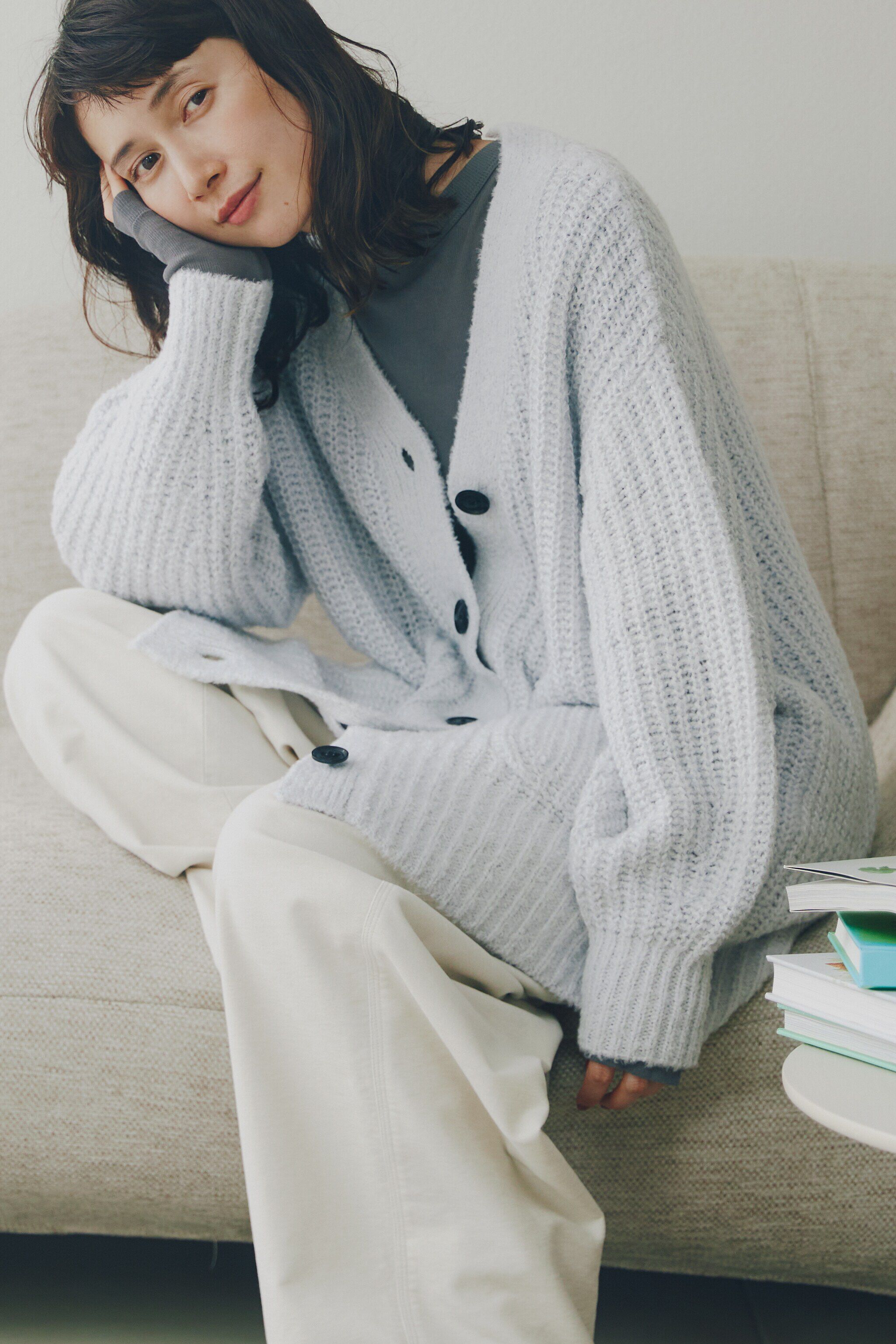  「◆ブークレ片畦2WAYはおり」|ニット・セーター|ライトグレー