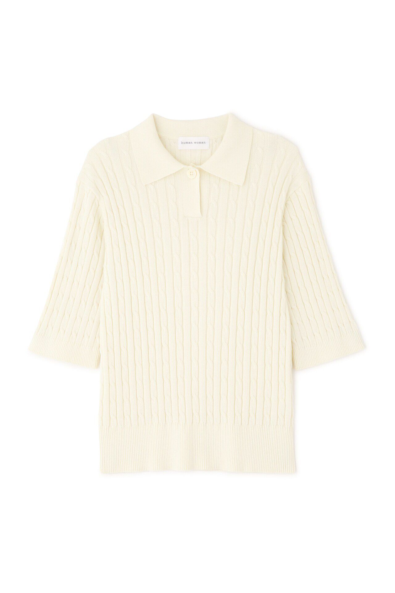  「◆【ウォッシャブル】コットンケーブル柄ポロニットプルオーバー」|ニット・セーター|