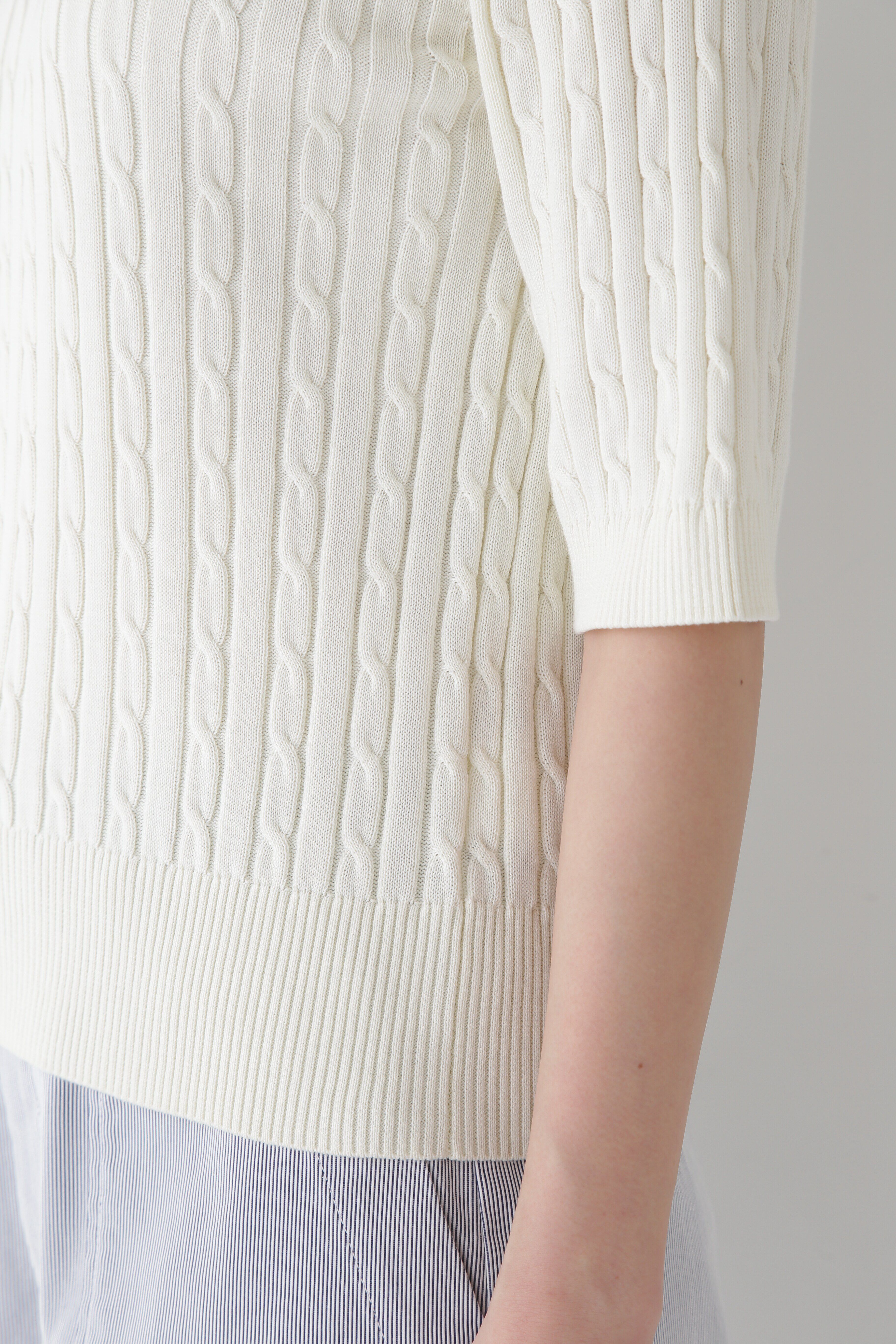  「◆【ウォッシャブル】コットンケーブル柄ポロニットプルオーバー」|ニット・セーター|