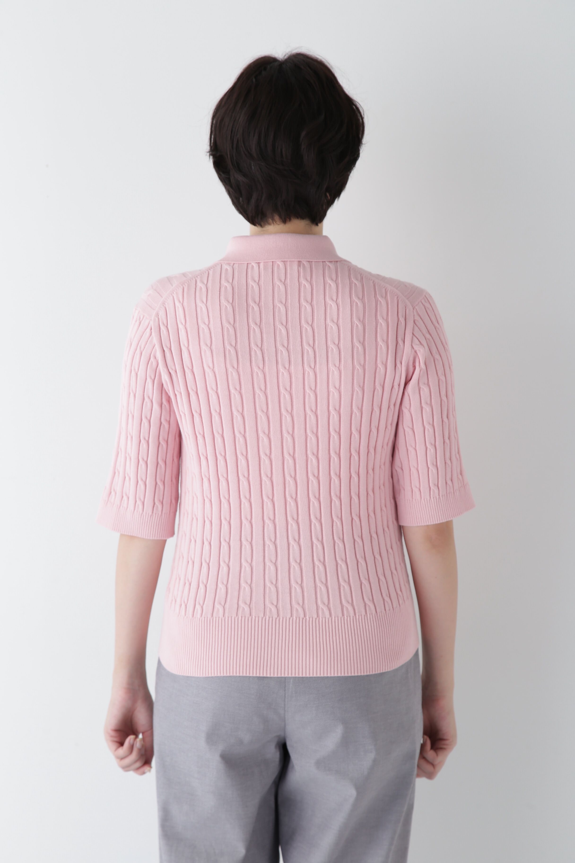  「◆【ウォッシャブル】コットンケーブル柄ポロニットプルオーバー」|ニット・セーター|