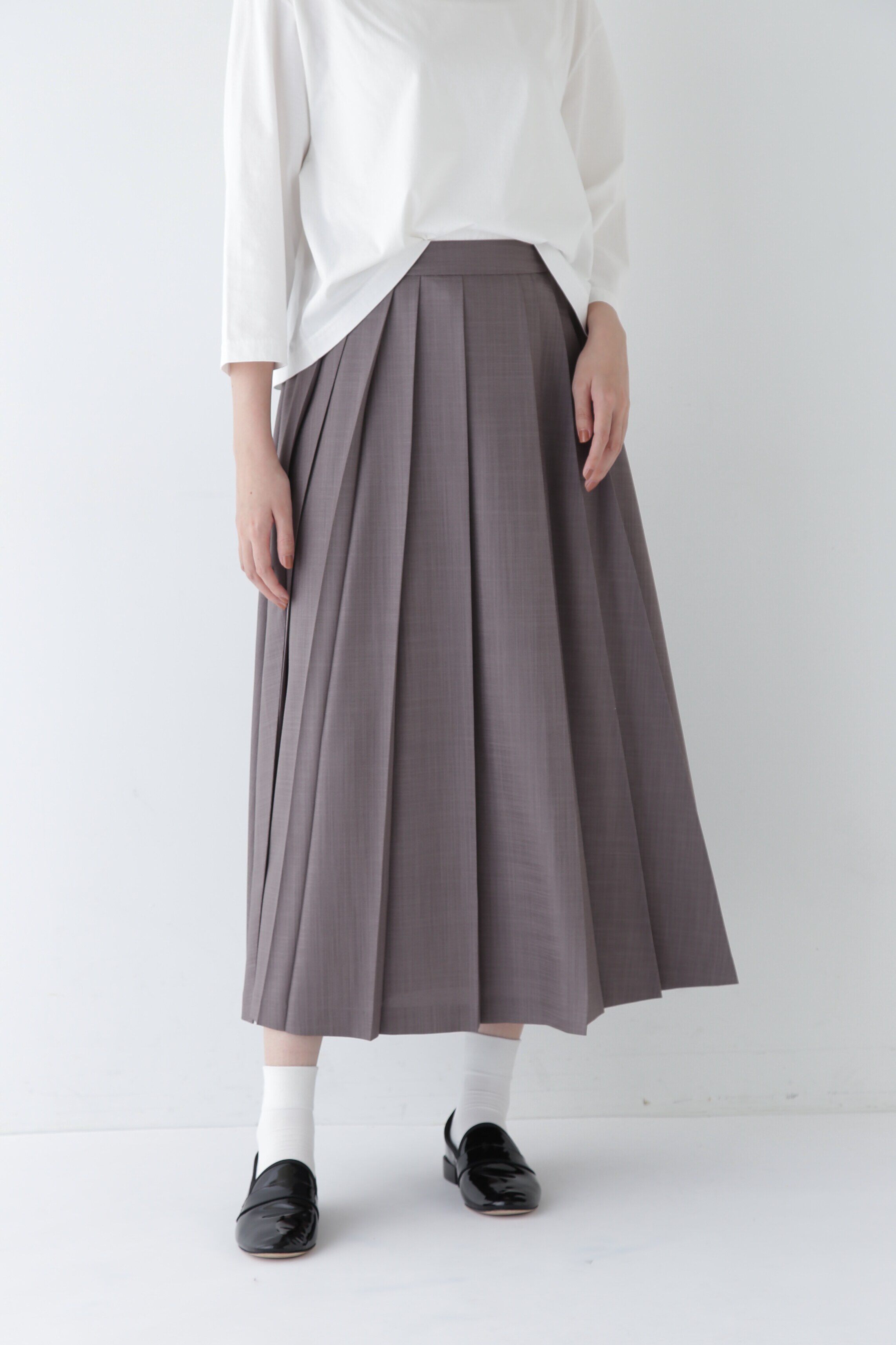  「◆リネンライクブッチャーランダムプリーツスカート」|スカート|カーキ