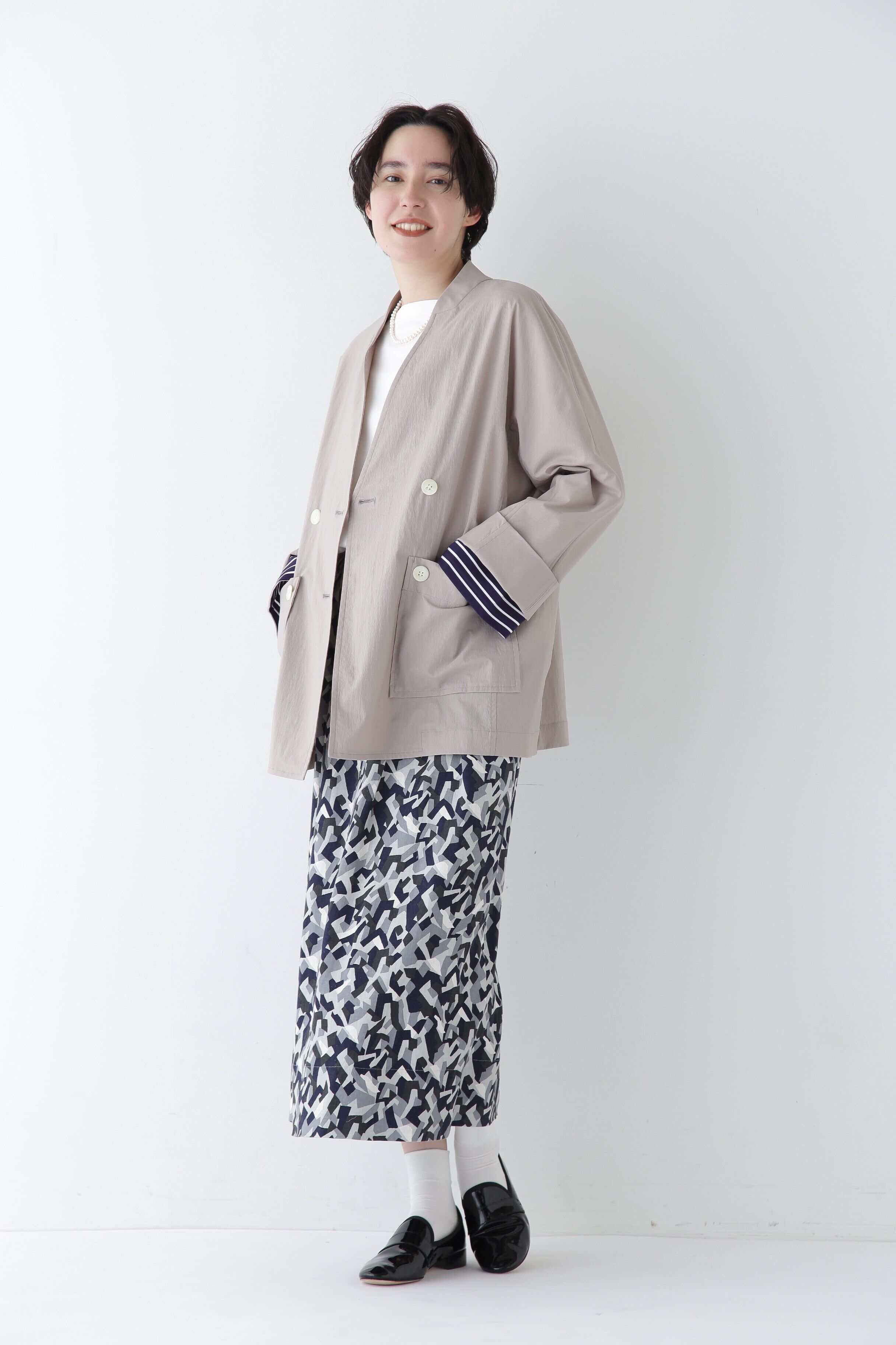  「◆ナイロンポリエステルストレッチストライプノーカラーPコート」|その他|