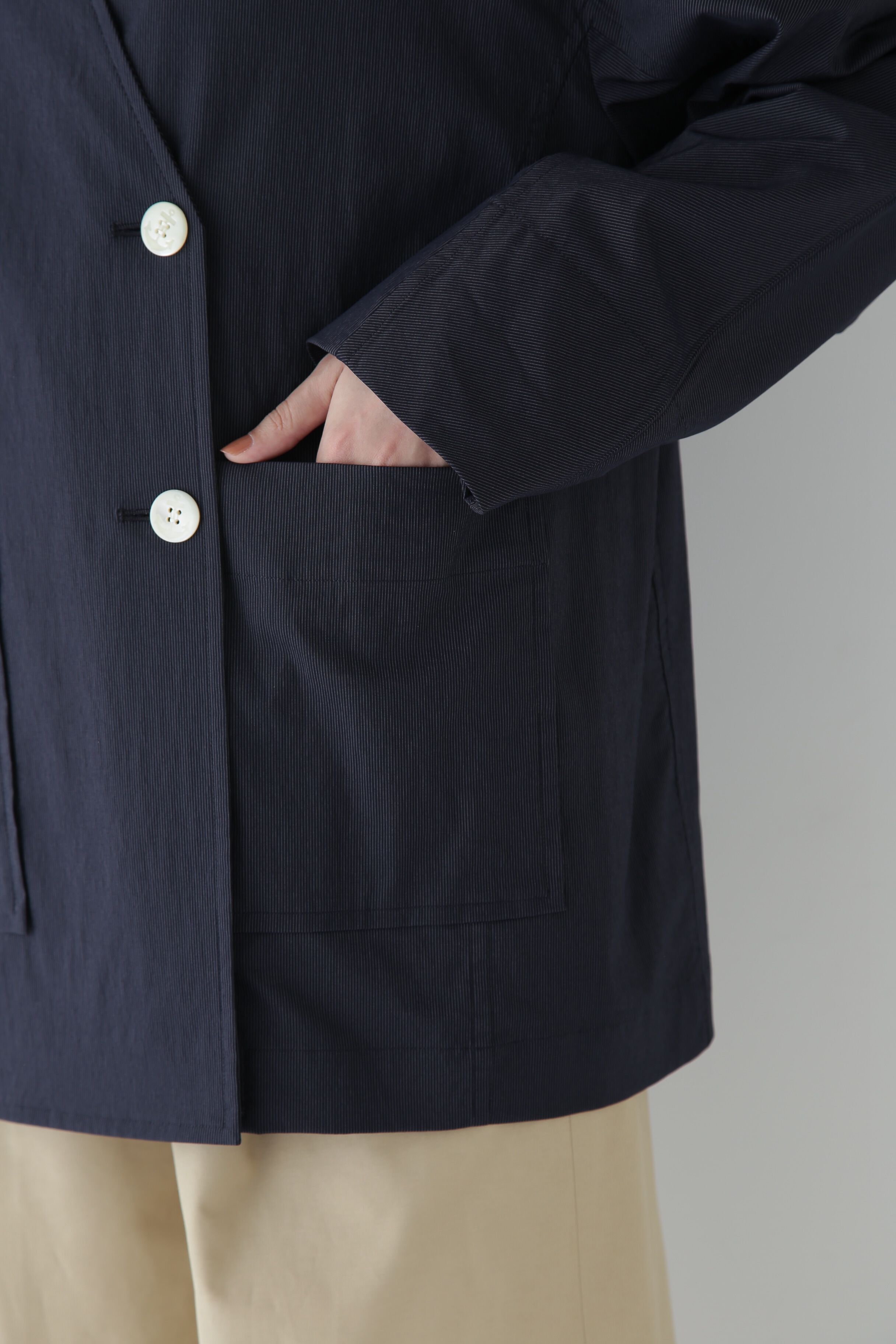  「◆ナイロンポリエステルストレッチストライプノーカラーPコート」|その他|