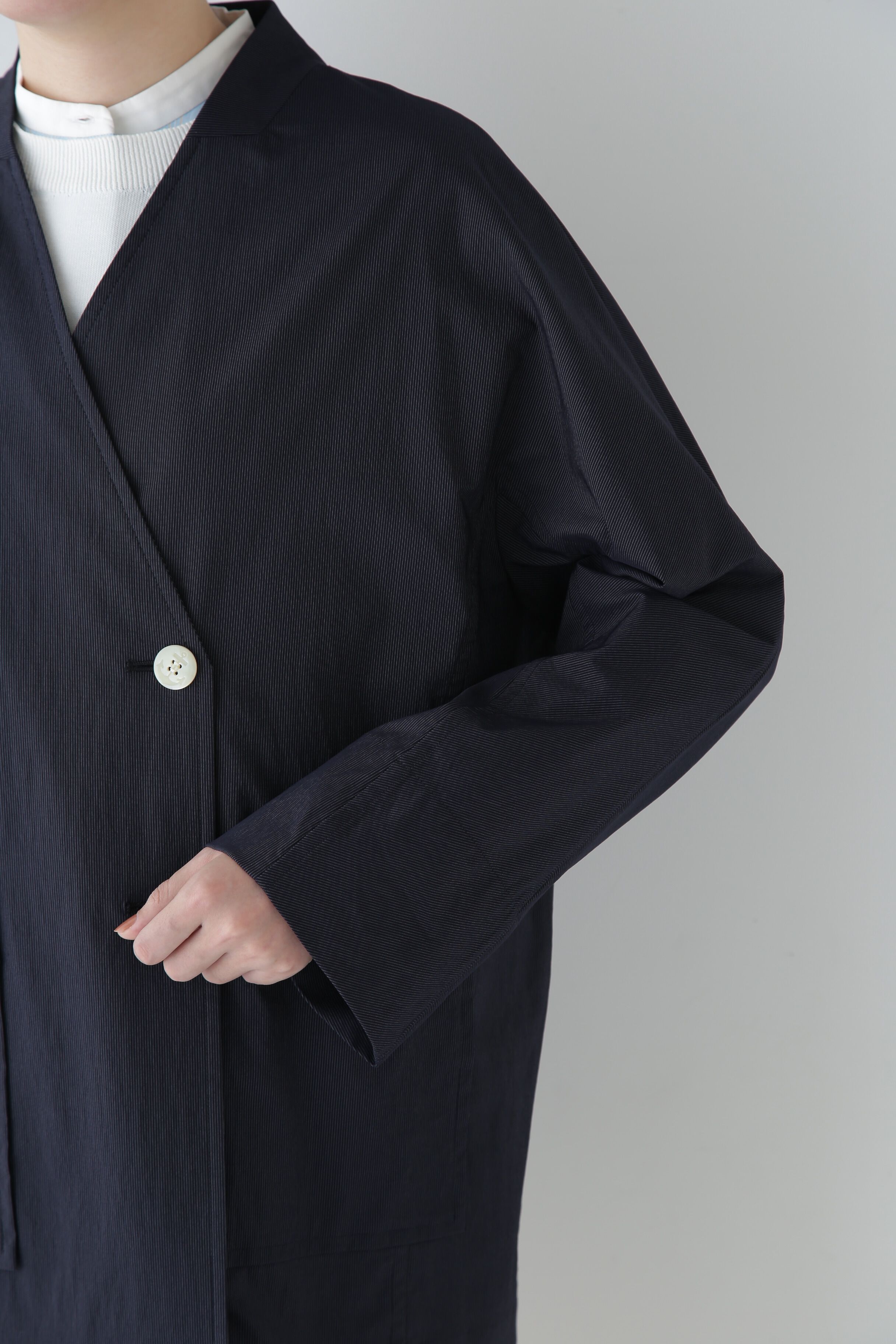  「◆ナイロンポリエステルストレッチストライプノーカラーPコート」|その他|