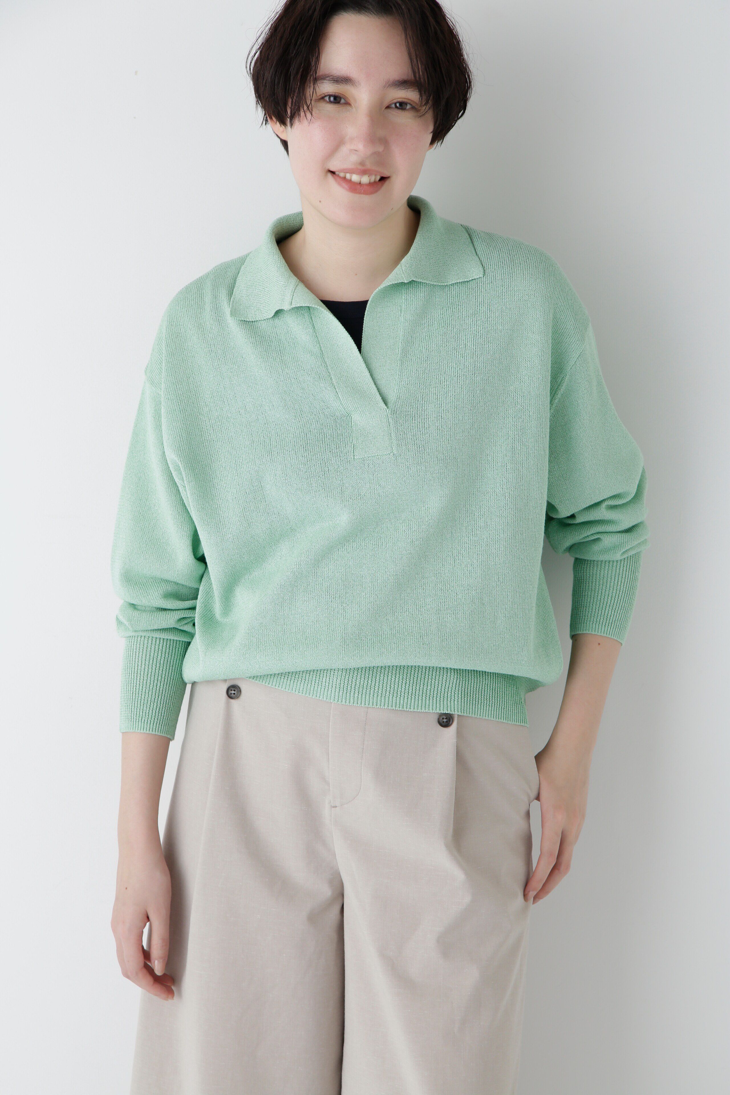  「◆【ウォッシャブル】ペーパーヤーンセーラーカラートップス」|ニット・セーター|