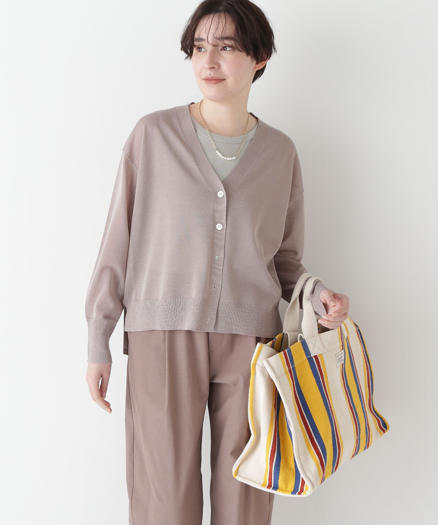  「◆【ウォッシャブル】シアーハイゲージ長袖カーディガン」|ニット・セーター|グレージュ2