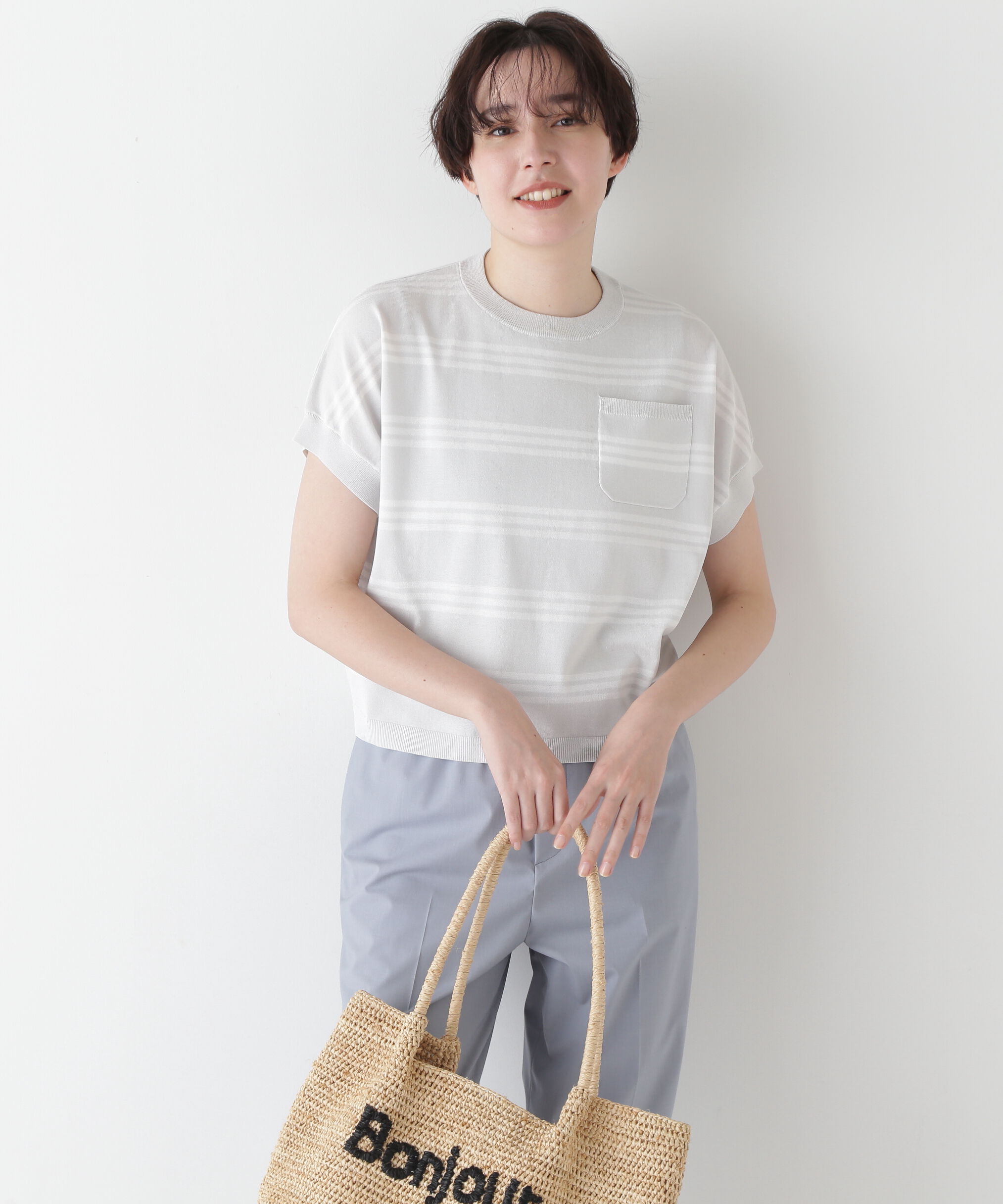  「◆ランダムボーダープルオーバー」|ニット・セーター|グレー&times;ホワ  3