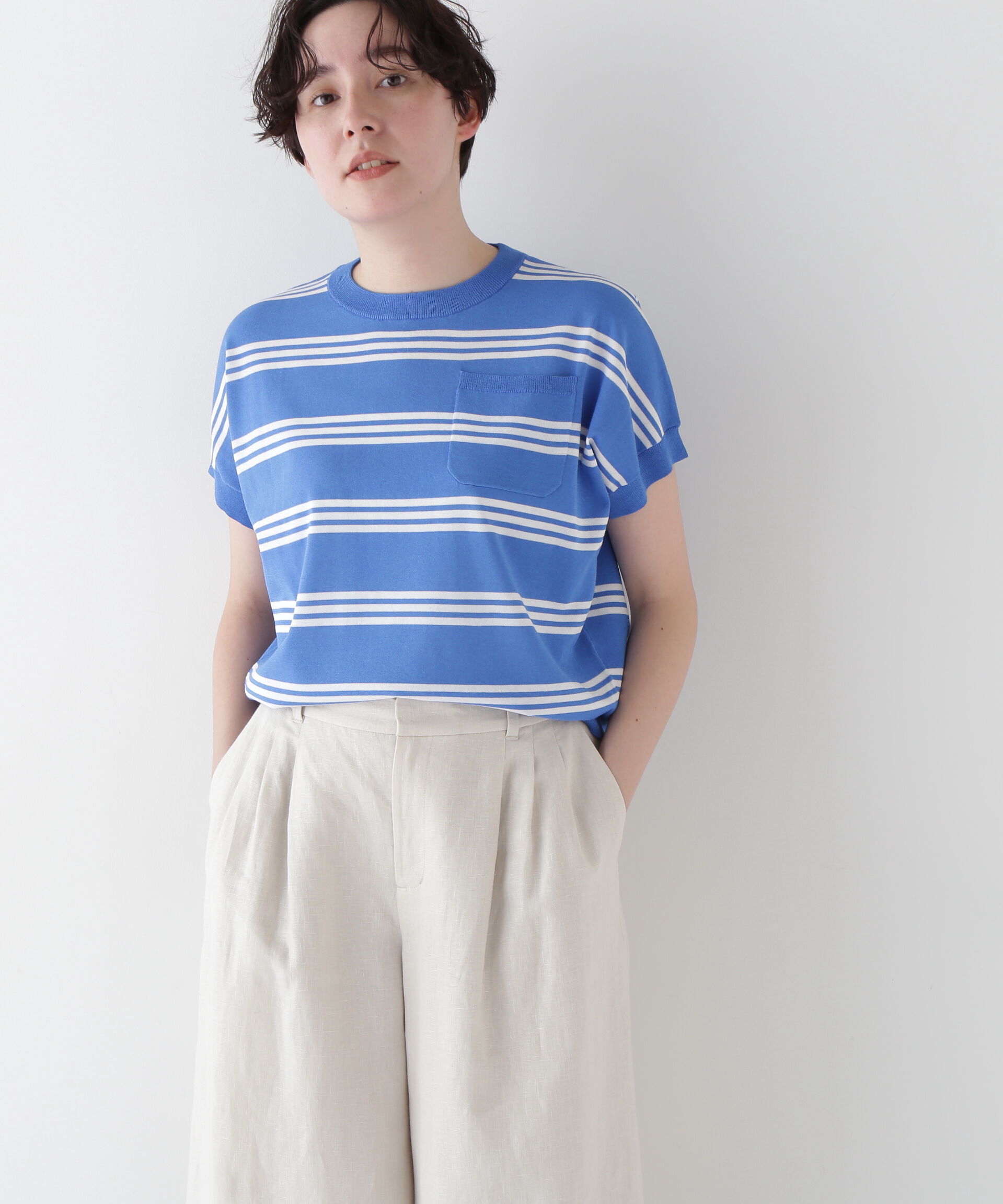  「◆ランダムボーダープルオーバー」|ニット・セーター|ブルー&times;ホワ  3