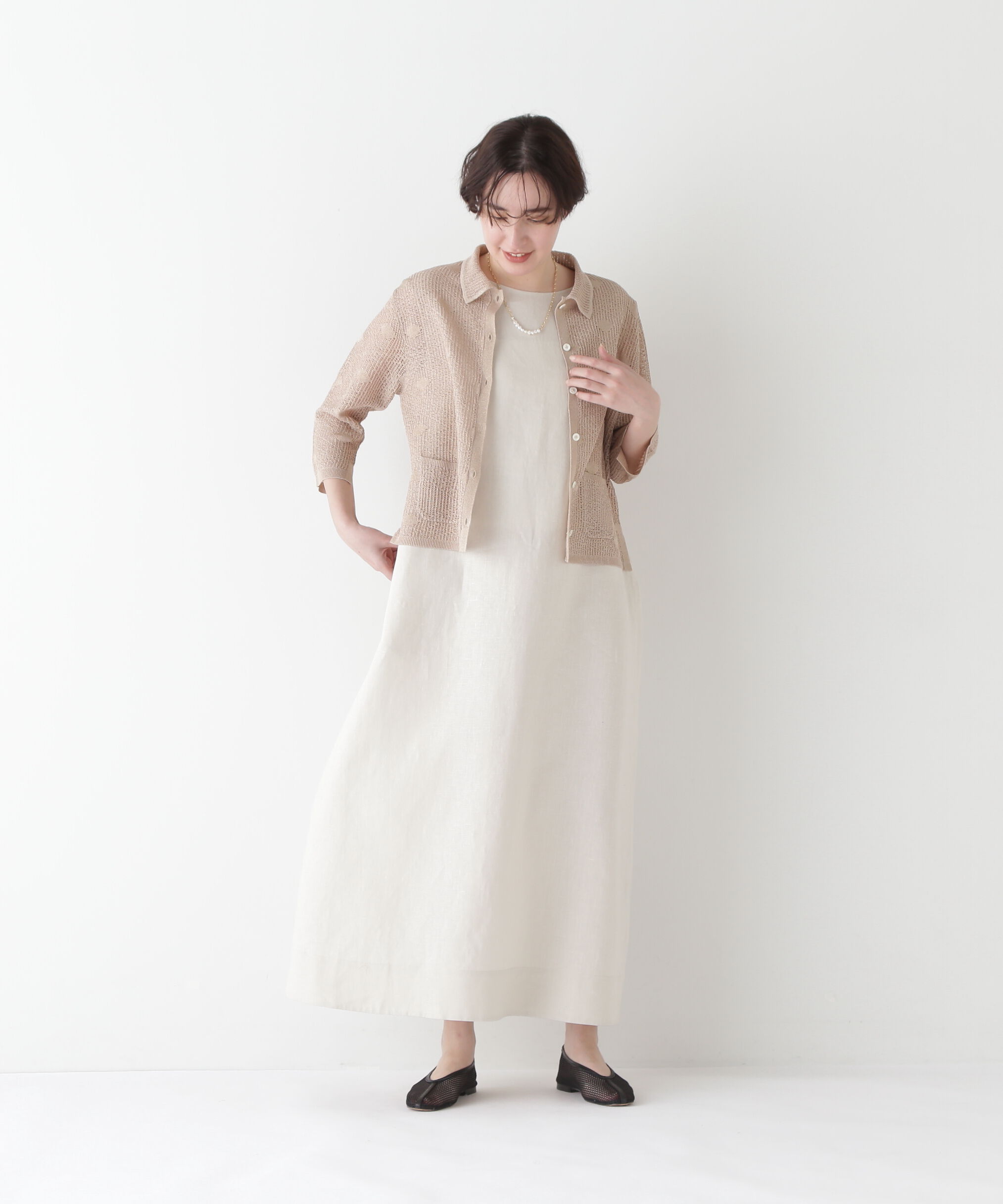  「◆【ウォッシャブル】ラメメッシュオープンカラーカーディガン」|ニット・セーター|