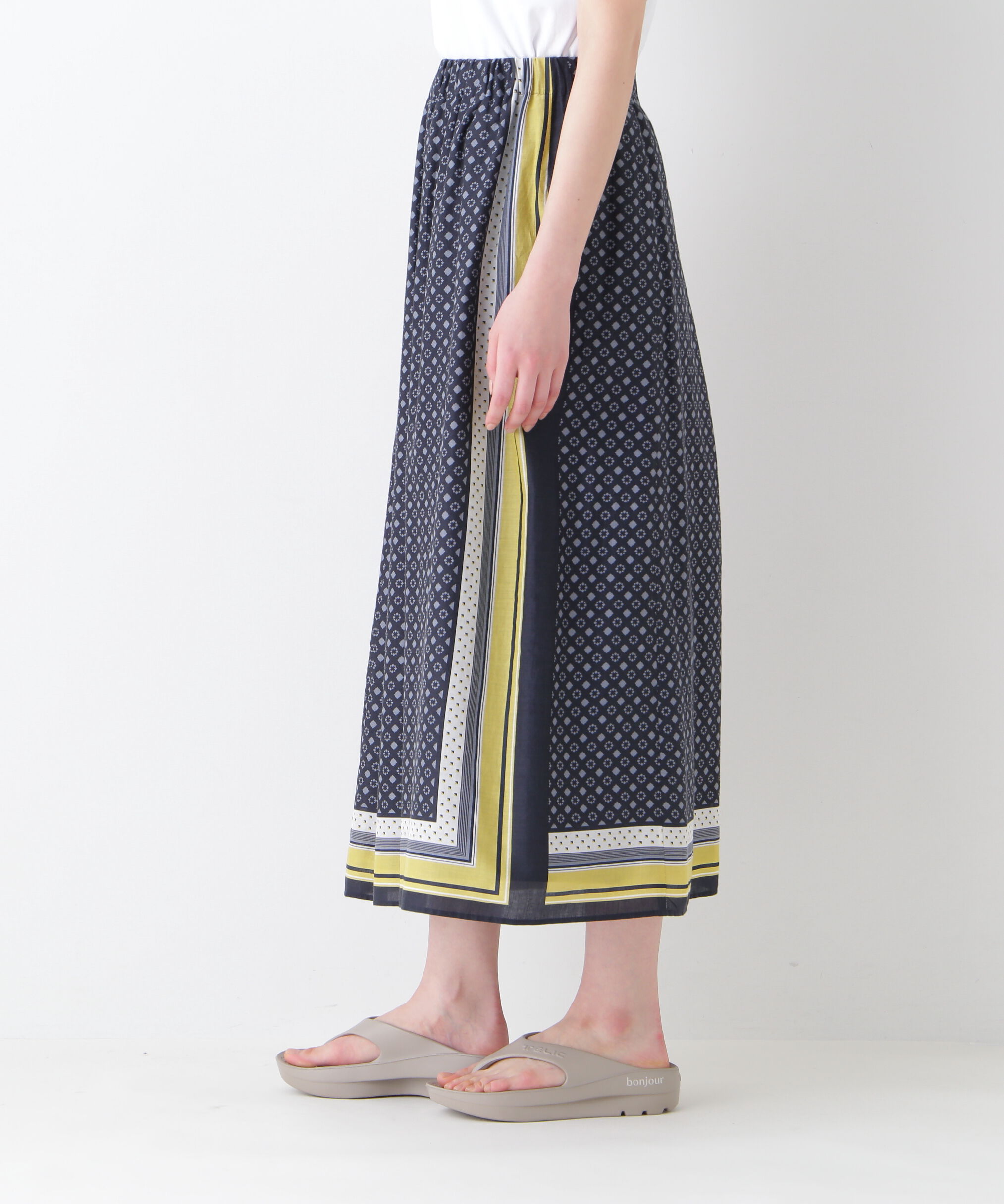  「◆コットンセルロースパネル幾何プリントラップライクスカート」|スカート|