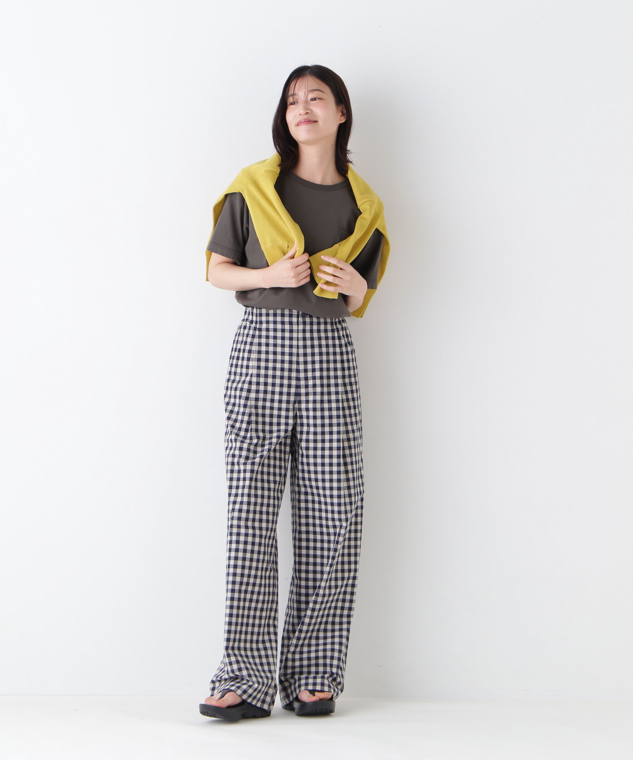  「◆ギンガムチェックワンタックセミワイドパンツ」|その他|