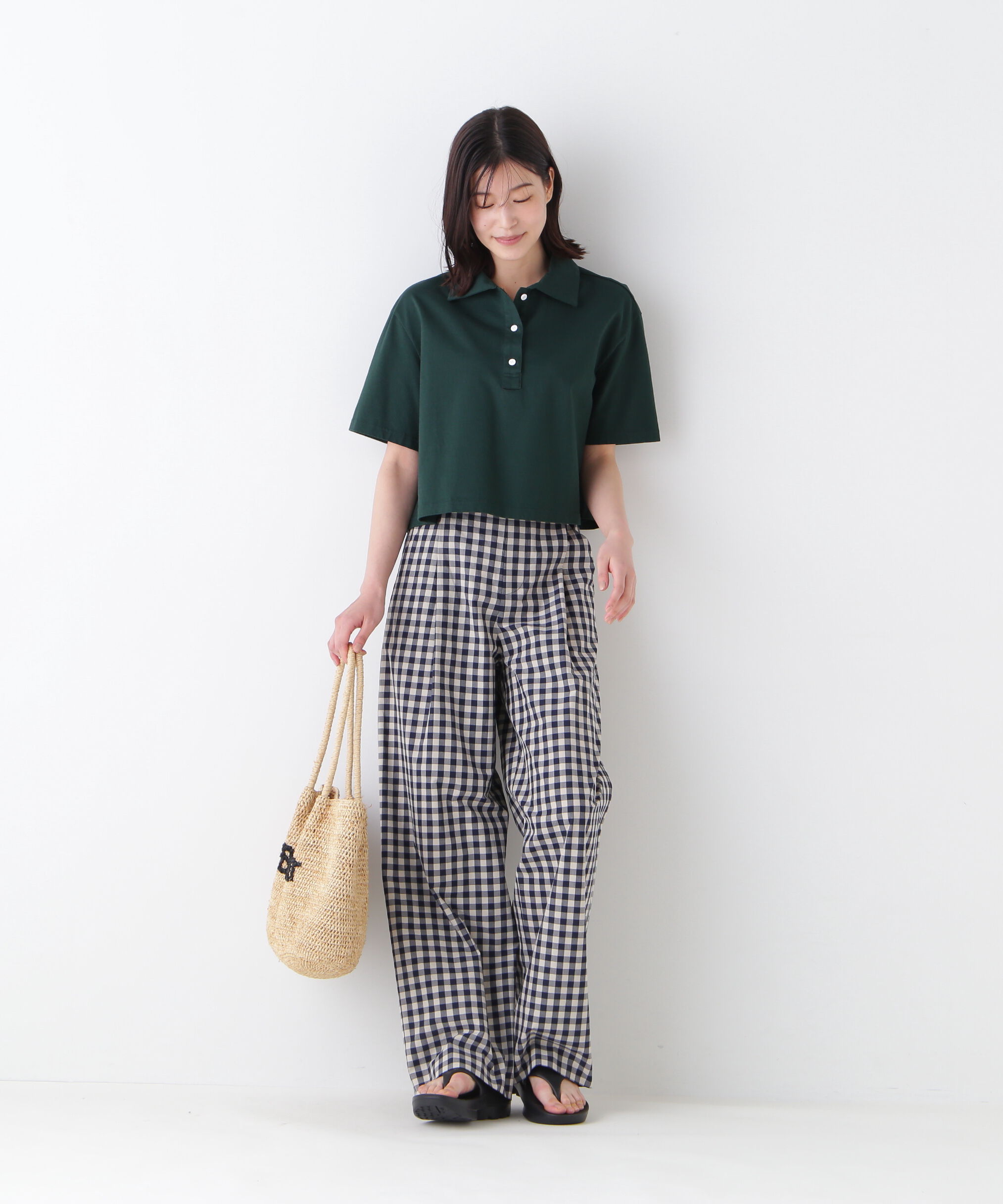  「◆ギンガムチェックワンタックセミワイドパンツ」|その他|