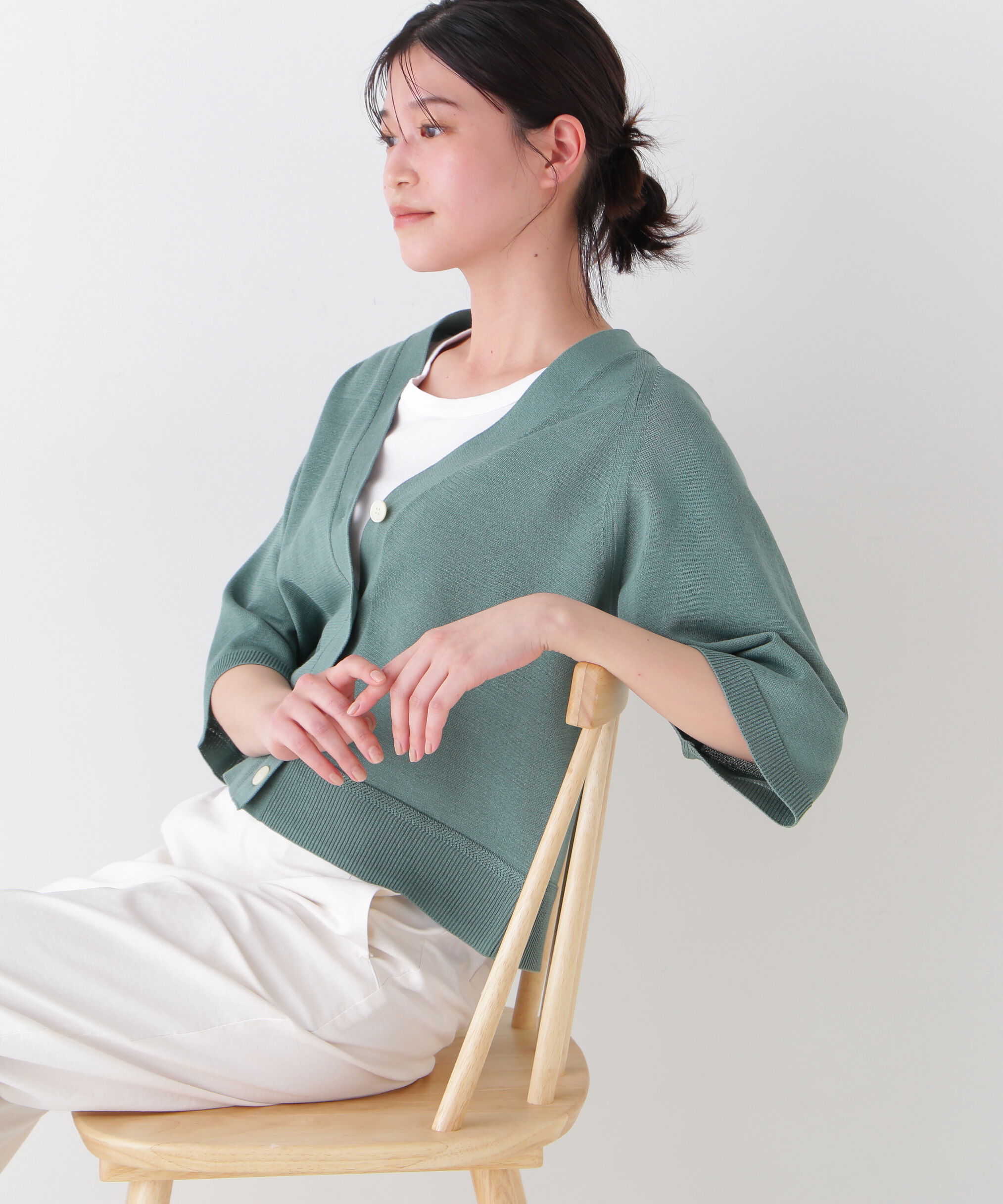  「◆ハイゲージギマラグランＶカーデ」|ニット・セーター|グリーン