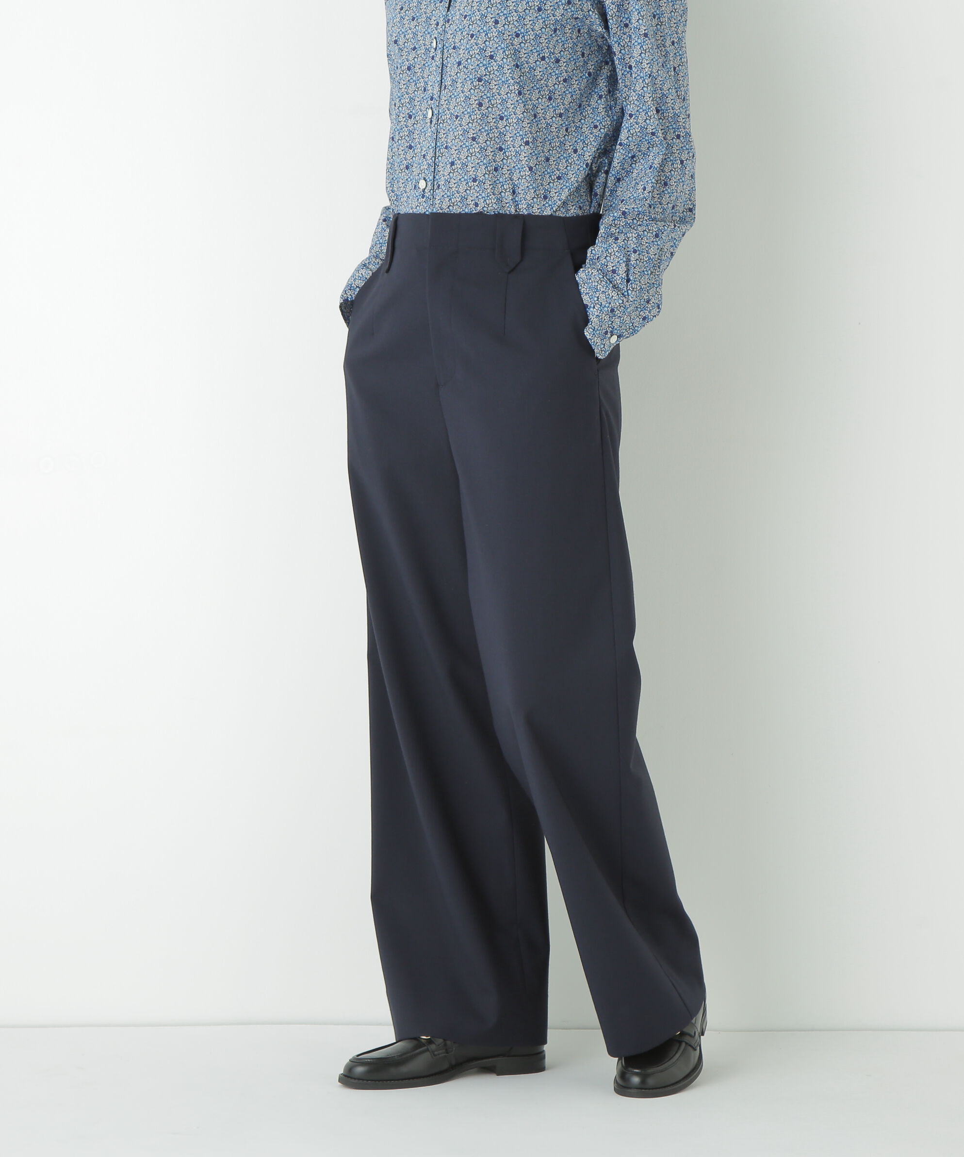 「◆強撚シャークスキンセミワイドパンツ」|その他|ネイビー