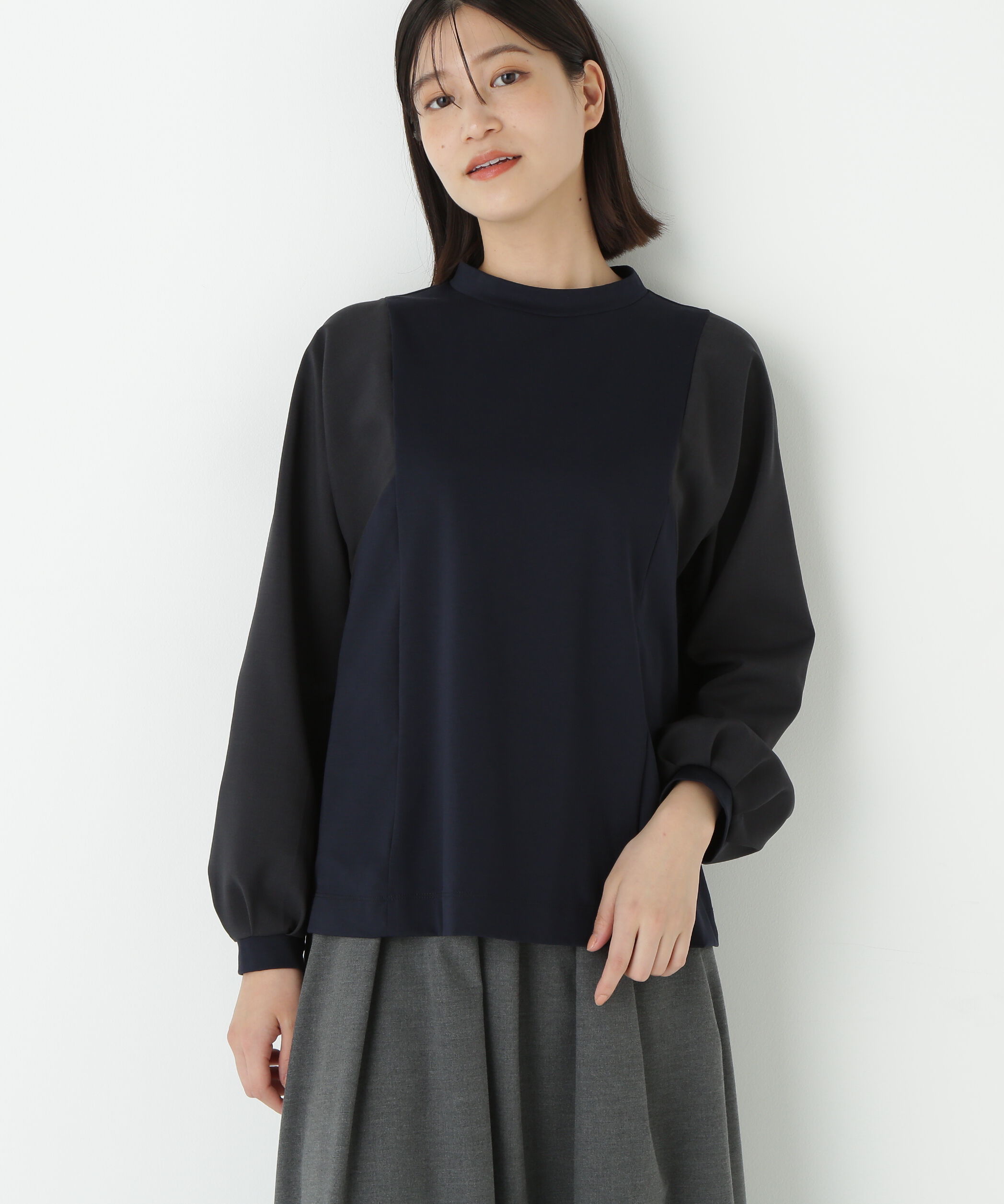  「◆ポンチ異素材ドッキングプルオーバー」|Tシャツ・カットソー|ネイビー