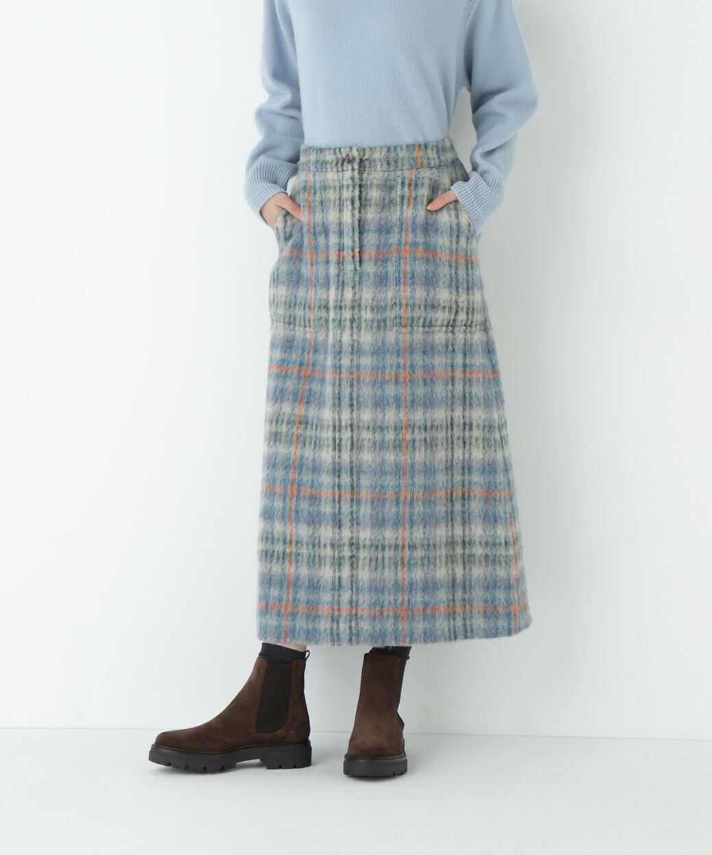  「シャギーチェックベイカーＡラインスカート」|スカート|ブルーチェッ 3