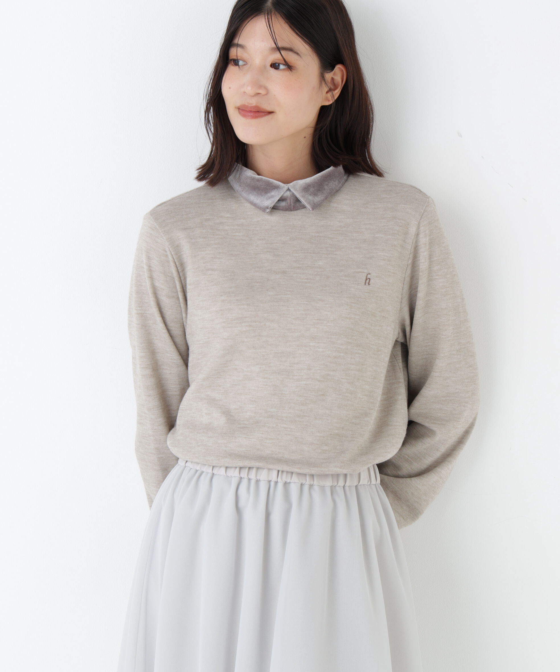  「◆ベロアドッキングプルオーバー」|Tシャツ・カットソー|グレージュ2