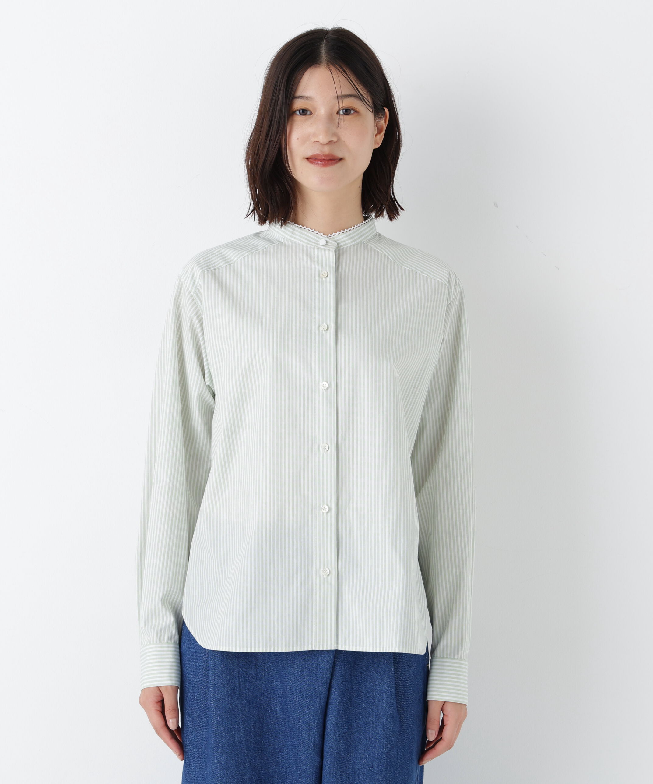  「◆ドビーストライプレースカラーブラウス」|シャツ・ブラウス|