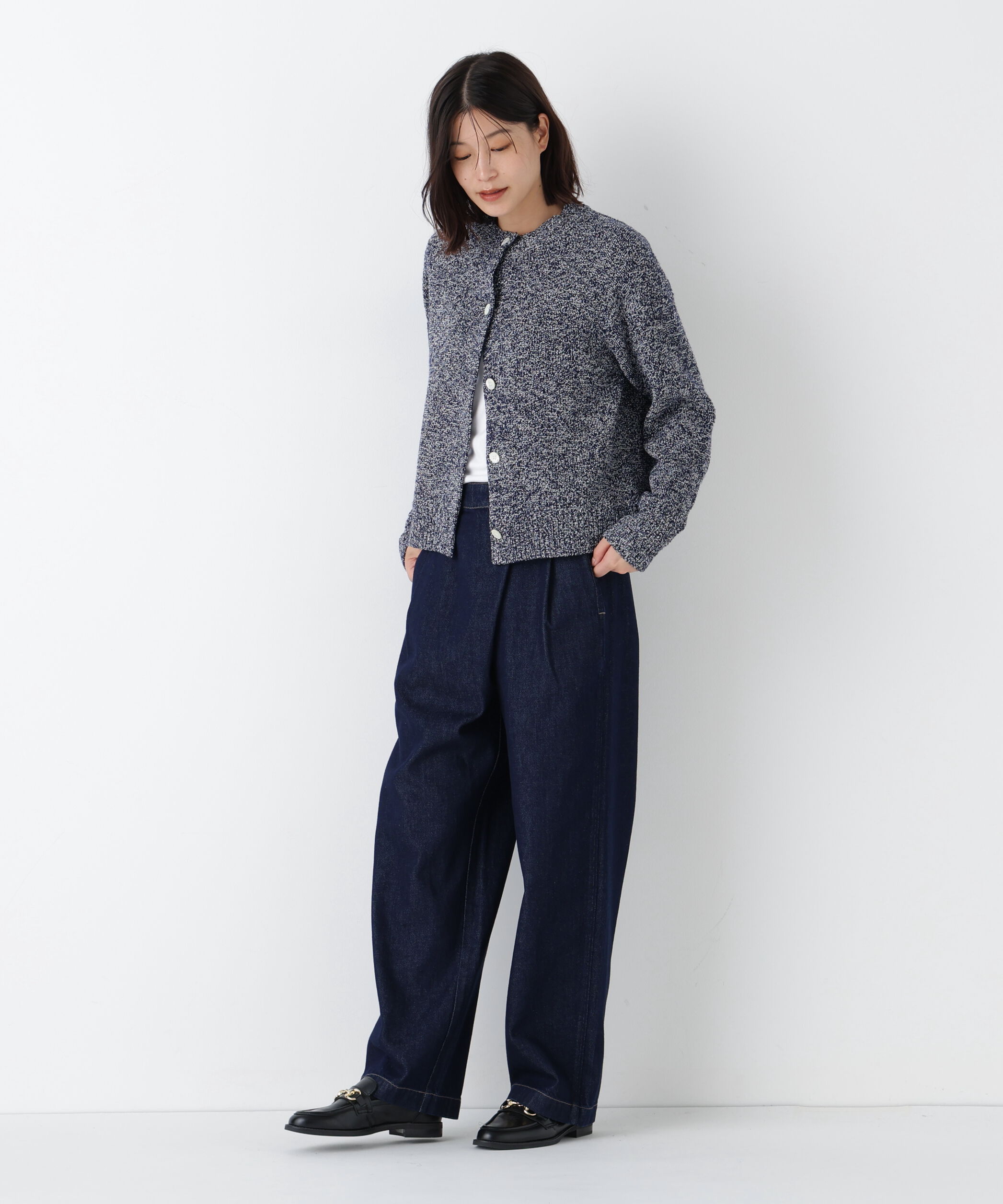  「◆《ウォッシャブル》ＭＩＸヤーンクルーネックカーディガン」|ニット・セーター|