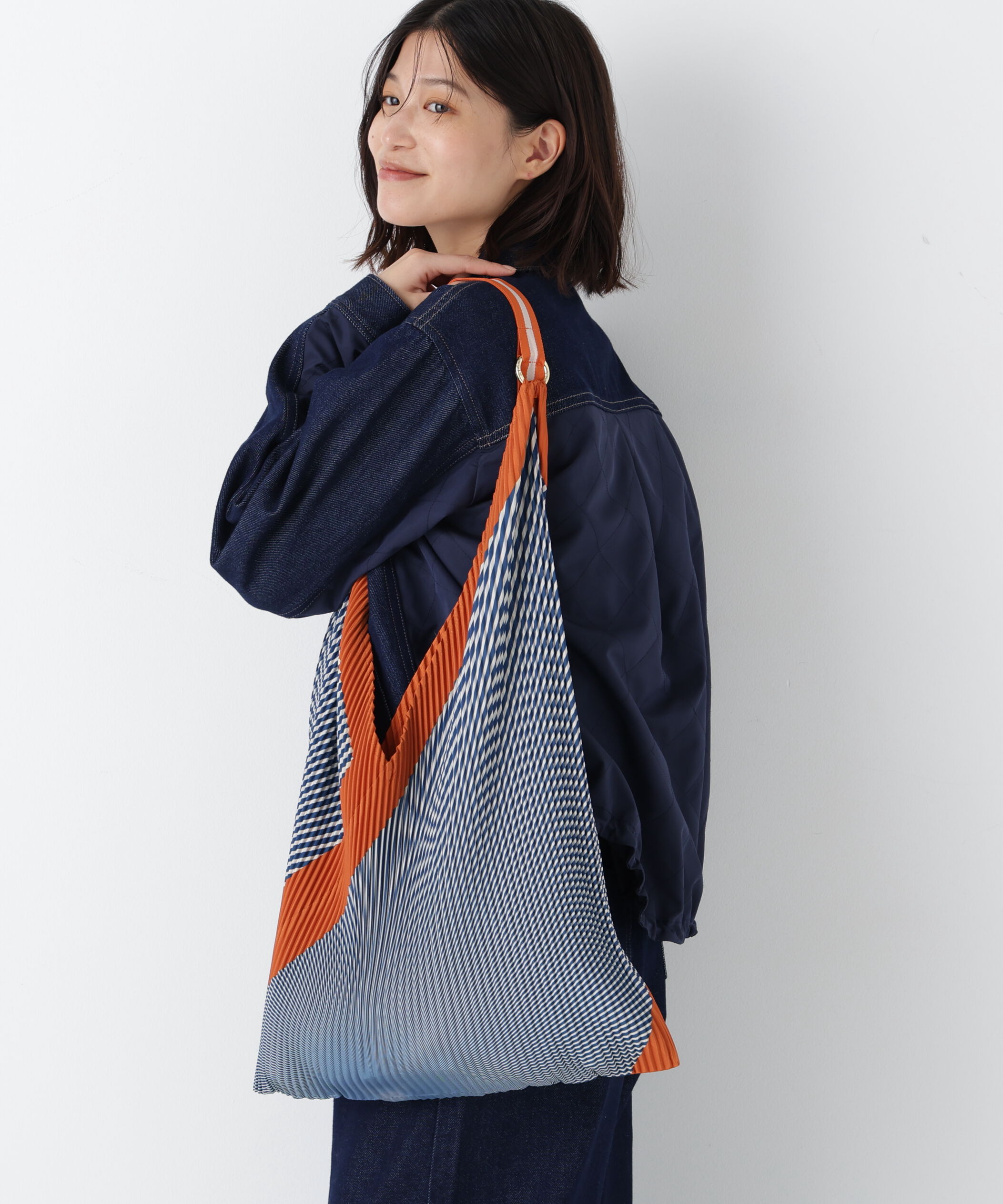  「◆プリーツＹバッグ」|その他|ブルー&times;オレン