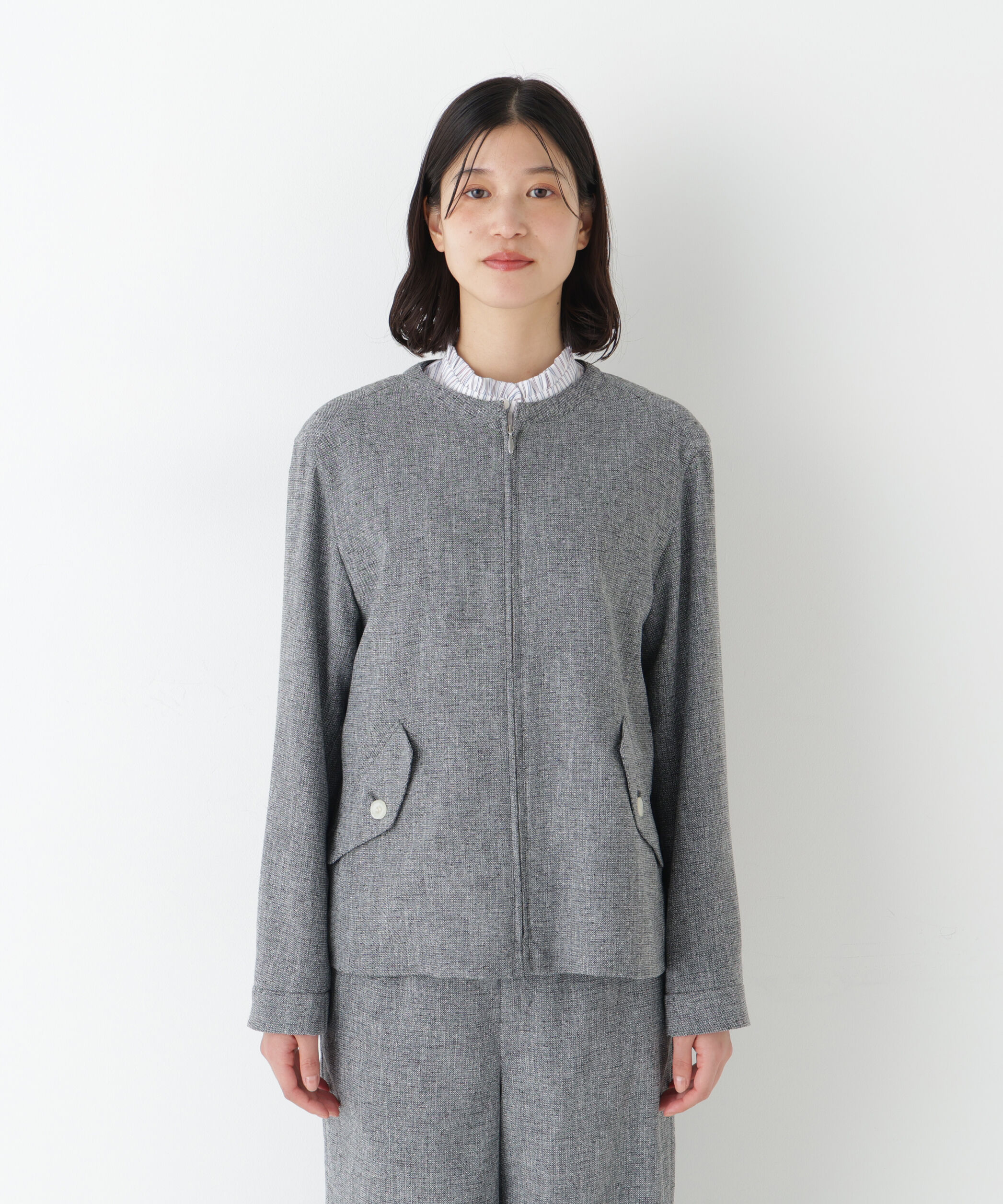  「◆《セットアップ可》リングツィードノーカラーブルゾン」|ブルゾン・スタジャン|